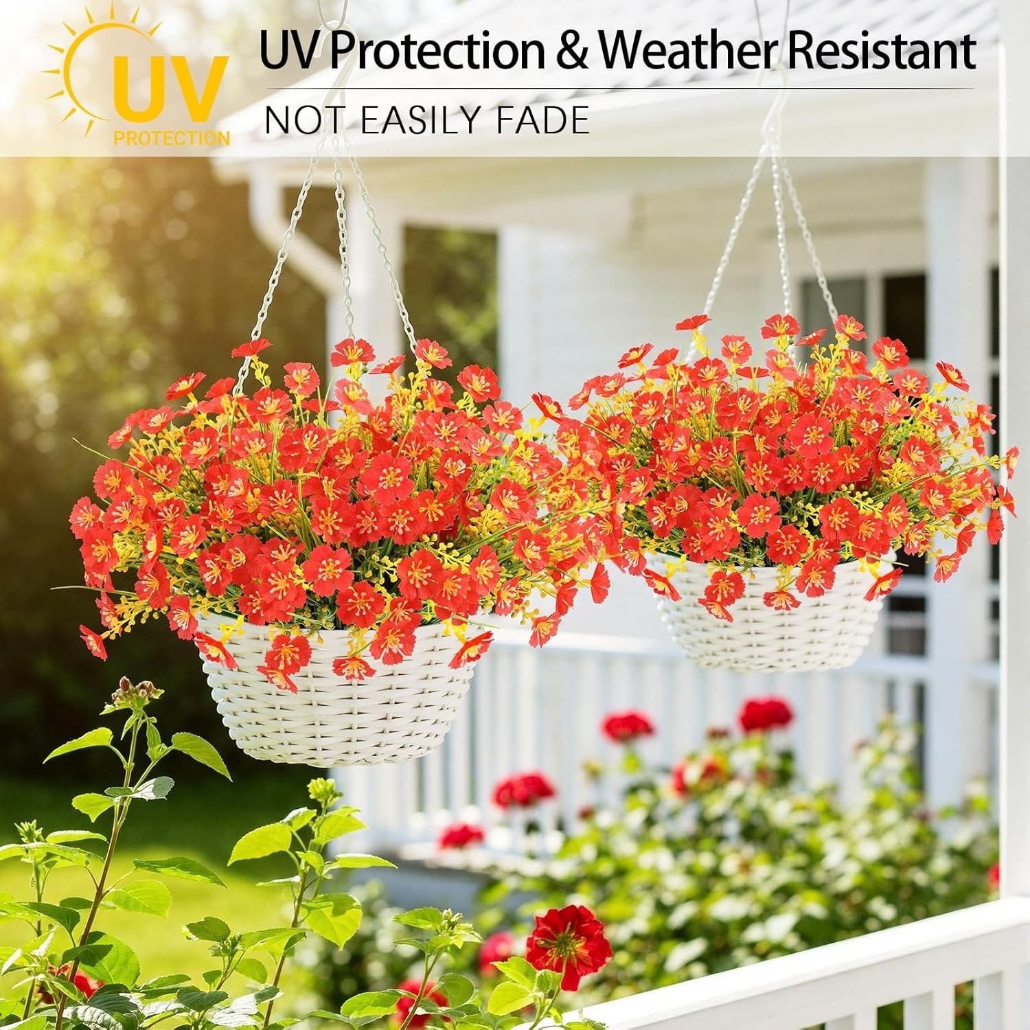 12 Bundles Red Artificial Flowers for Outdoor Garden Decor UV Resistant