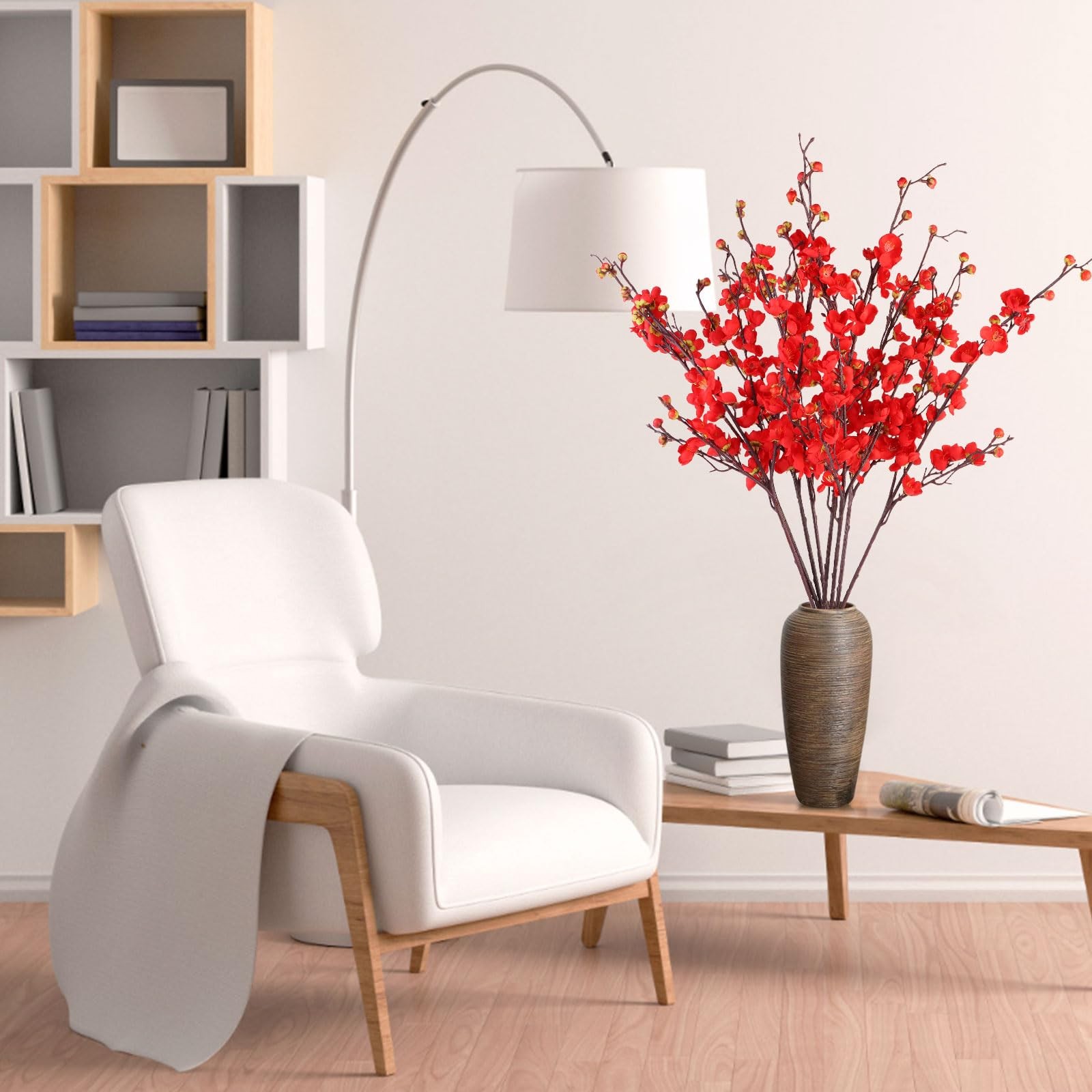 8 PCS 36in Red Cherry Blossom Branches Artificial Flowers Table Decor