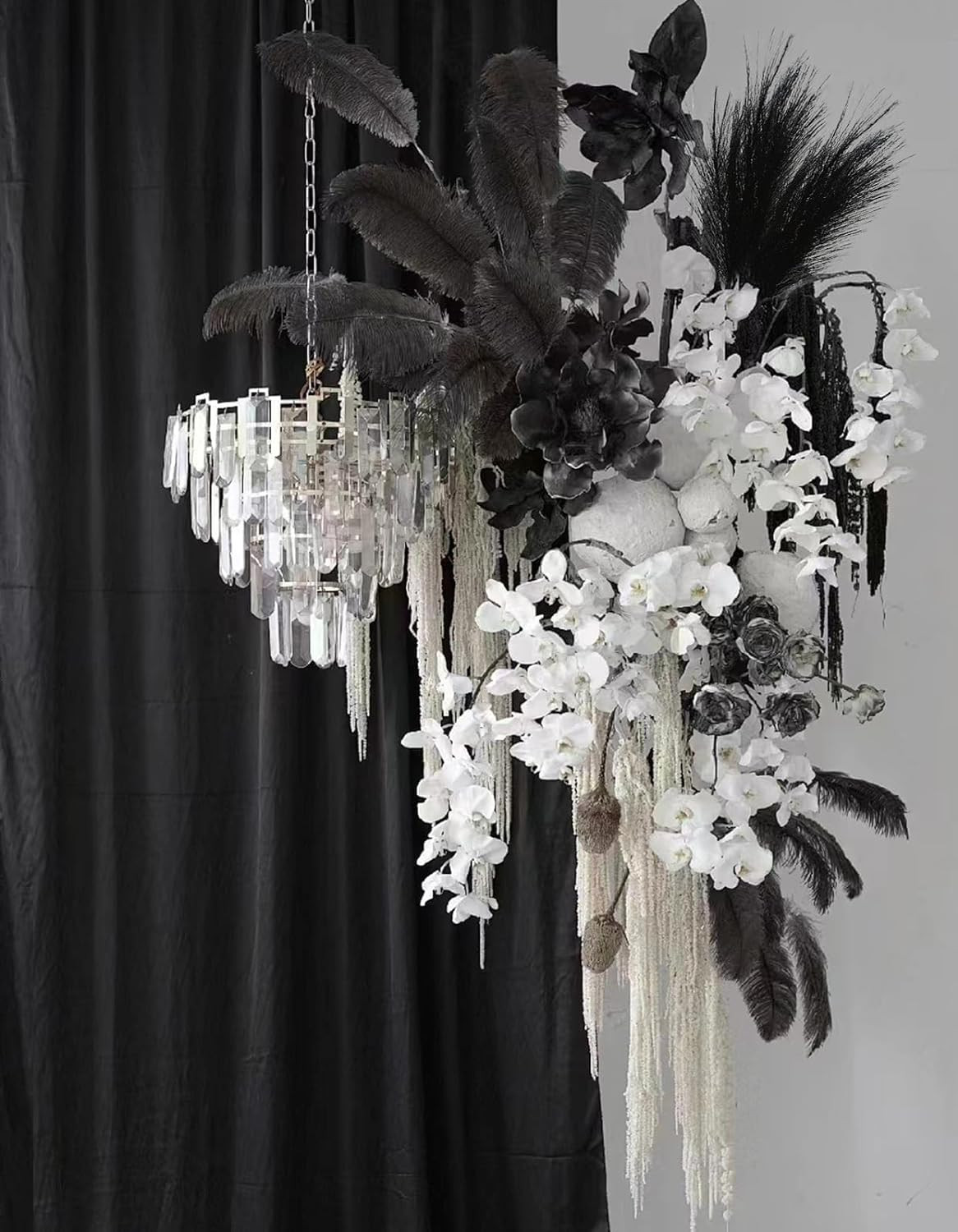 6-Pcs 17″ Black Pampas Grass Faux Pompas Fluffy Artificial Fake Flower Gothic De