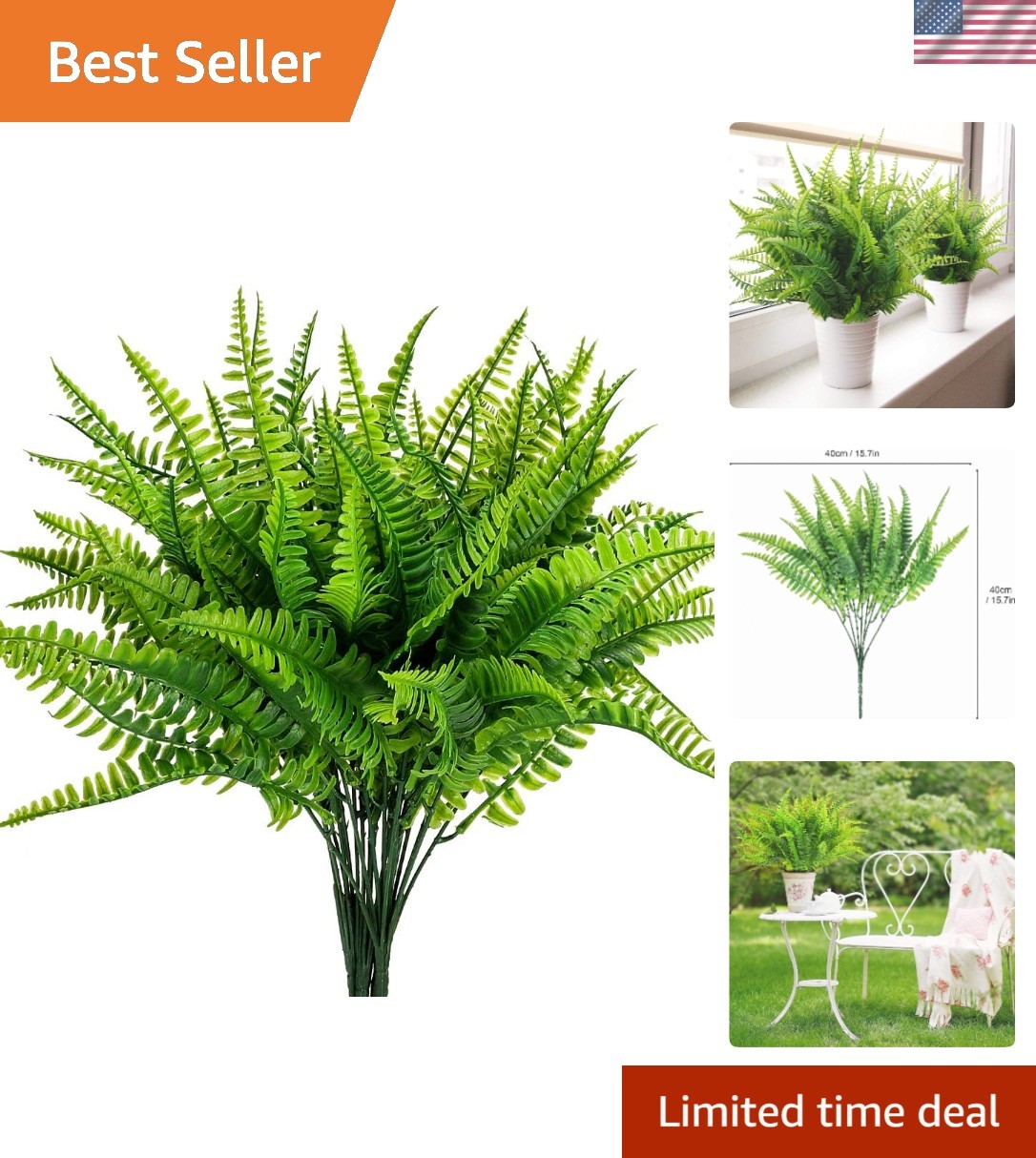 Pack of 4 UV Resistant Artificial Boston Ferns – No Maintenance Indoor/Outdoo…