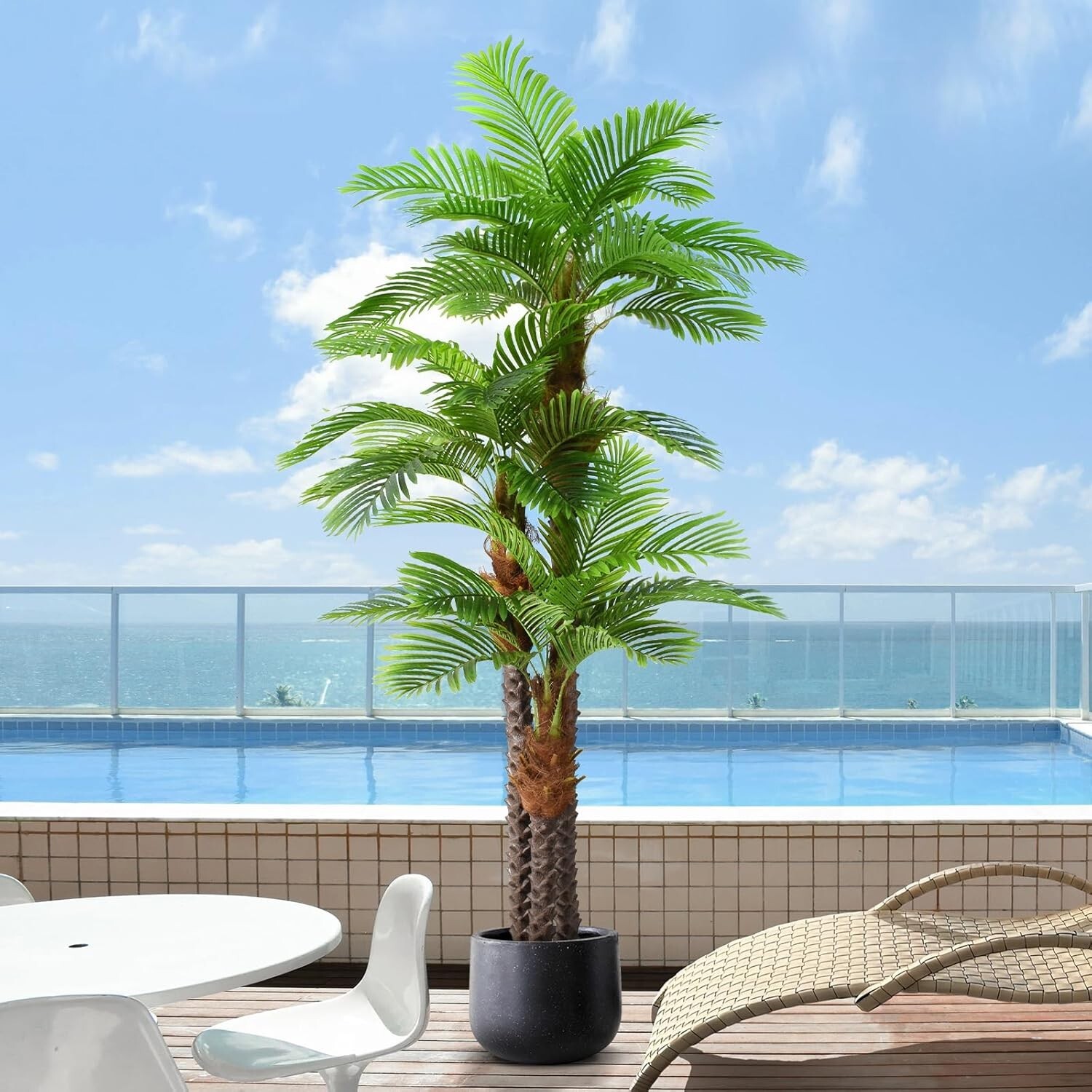 8.5ft Tall Artificial Palm Tree for Outdoors – Triple Phoenix Palm, UV Resist…