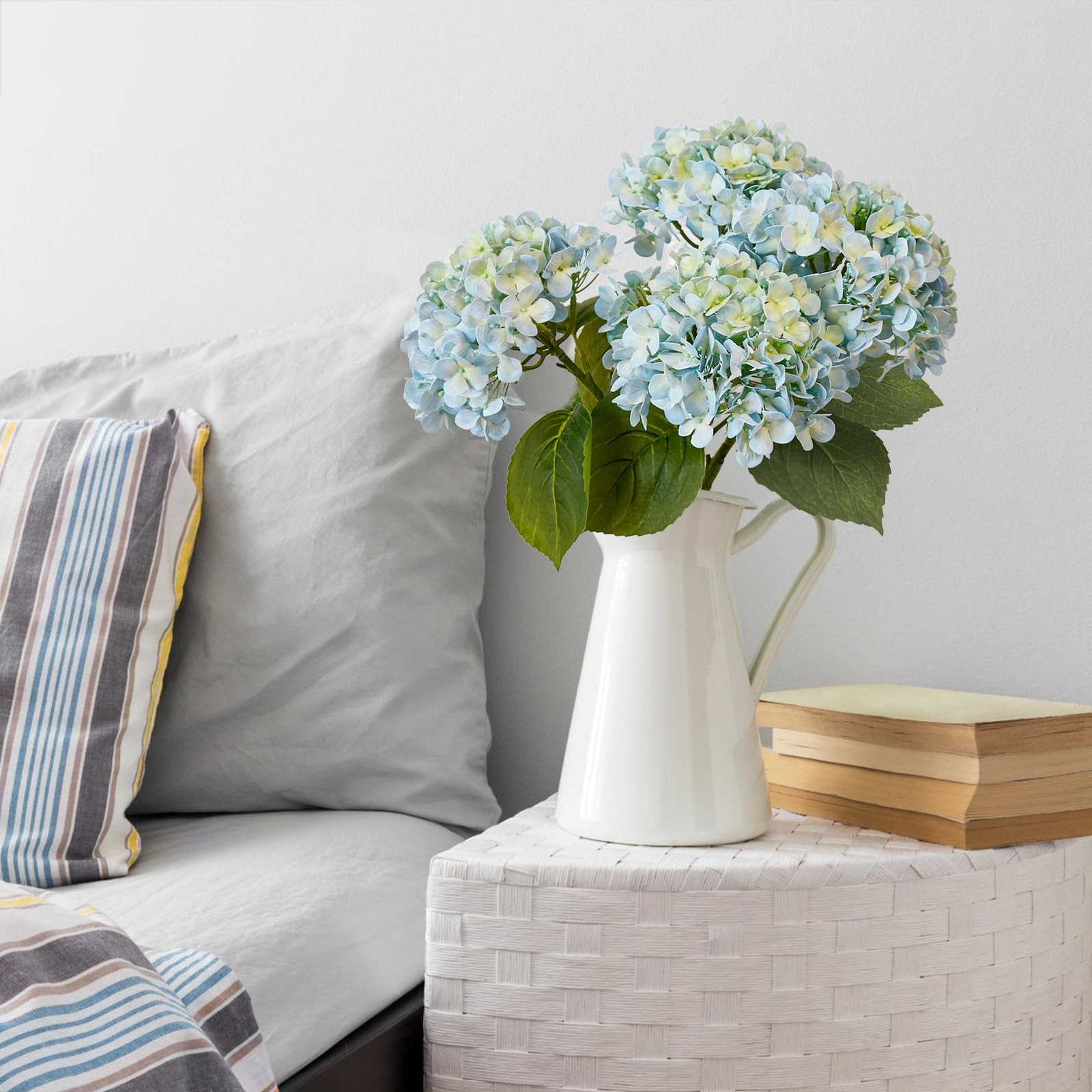 Light Blue Hydrangea Artificial Flowers 21″ Real Touch with 3 PCS Butterflies