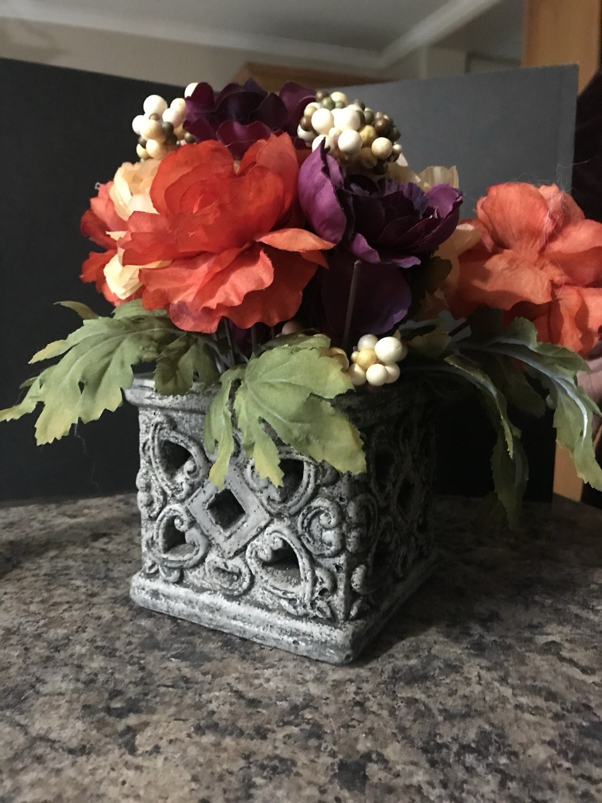 Faux Floral Arrangement In Ceramic Pot Home Decor
