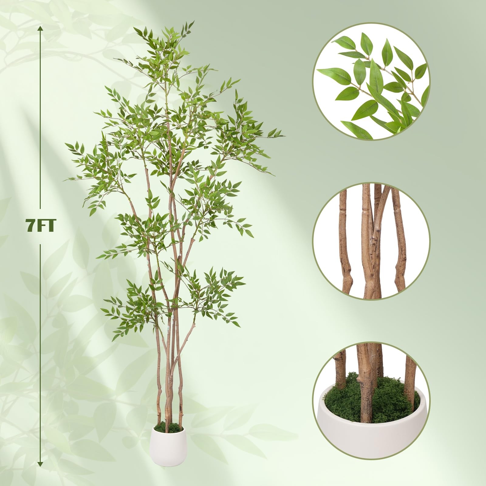 HO2NLE 7FT Artificial Nandina Tree, Faux Plants Indoor with Pot
