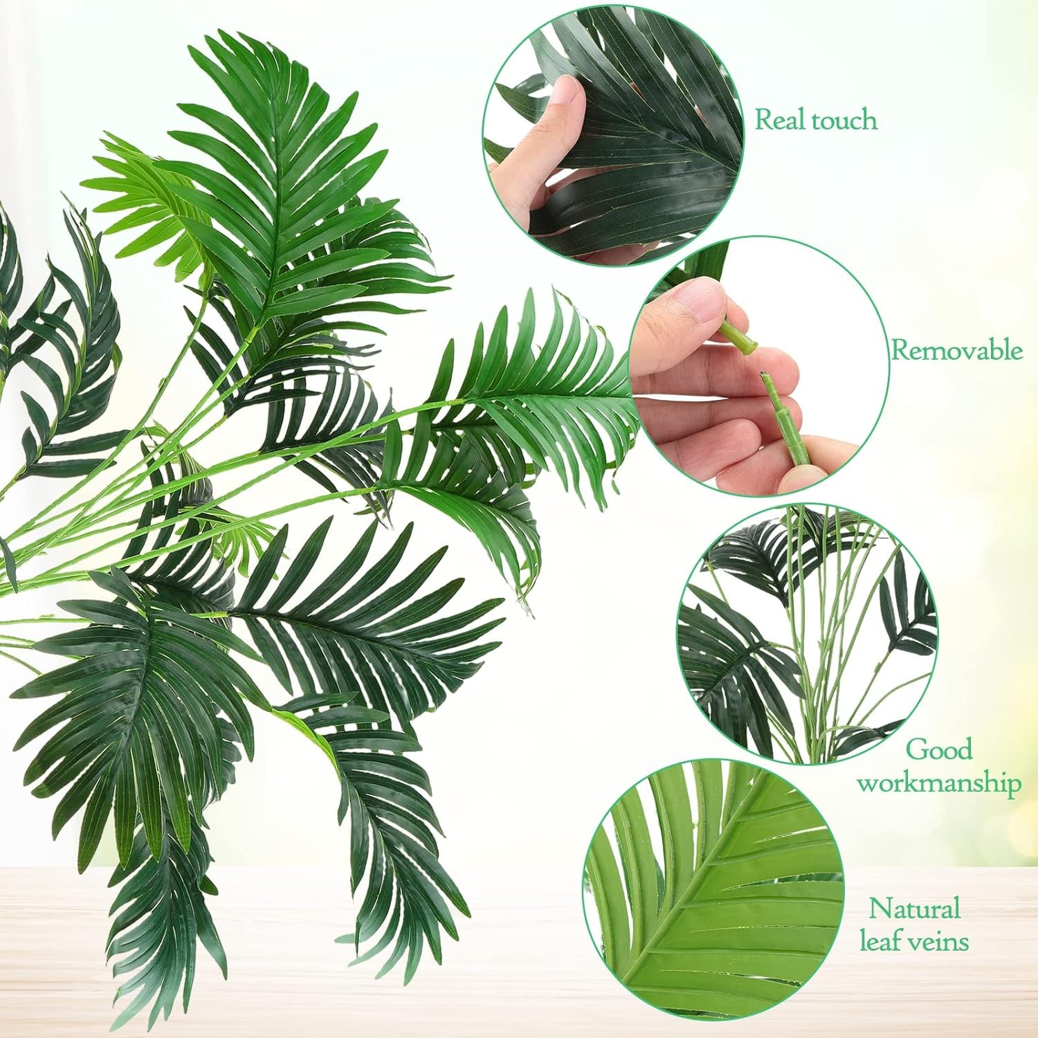 Yunlly 6 Pcs Artificial Tropical Plants 32 Inches Fake Palm Green, Red Green