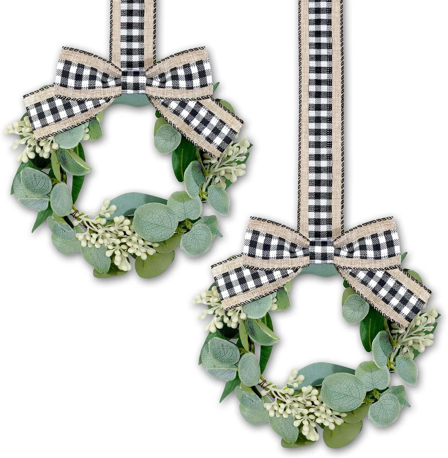2 Pieces 9″ Mini Eucalyptus Wreath Artificial Spring Summer Greenery Wreath for