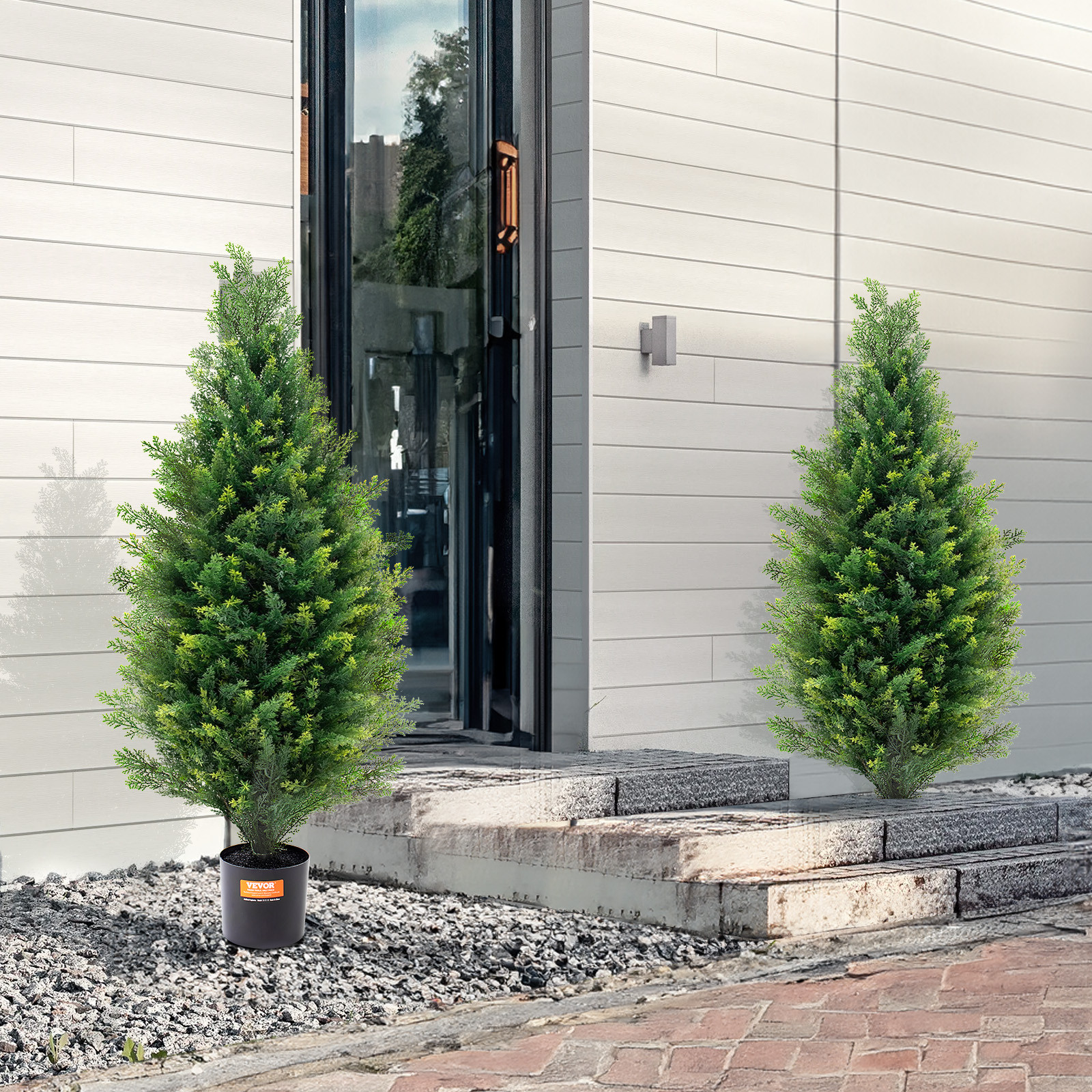VEVOR 2 Pack 3′ Artificial Cedar Topiary Tree Faux Plant UV Decor In/Outdoor