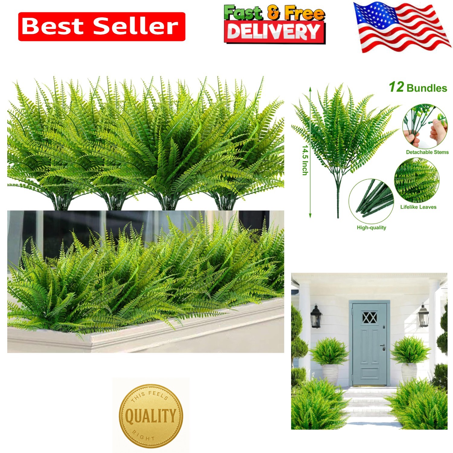 Abundant 12 Bundles Faux Boston Ferns – Maintain Fresh Greenery Elegantly