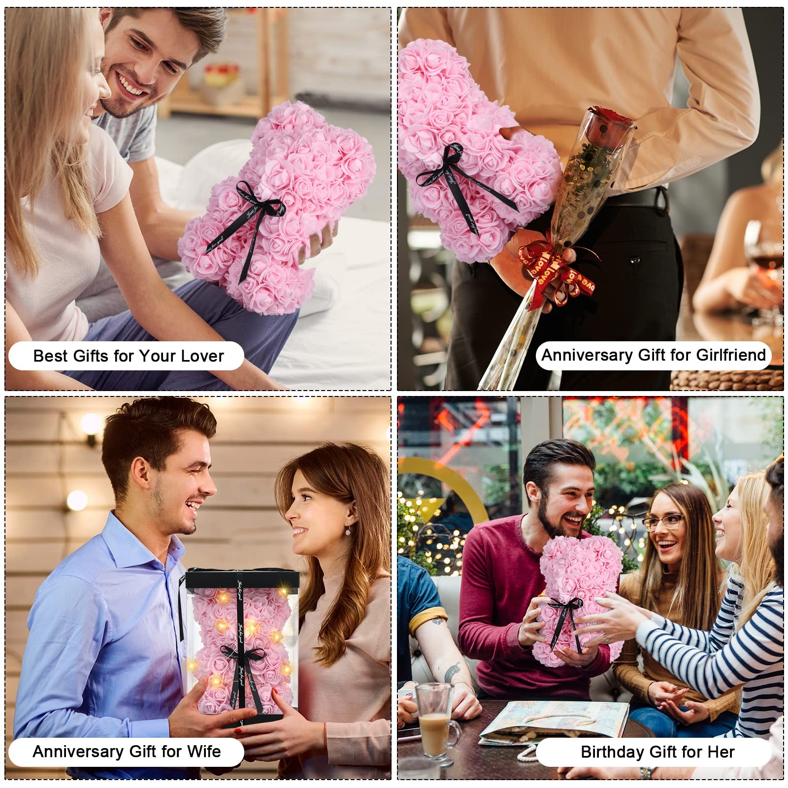 Rose Bear Valentine’s Day Flower Gifts for Mom Grandma, Rose Teddy Bear with …