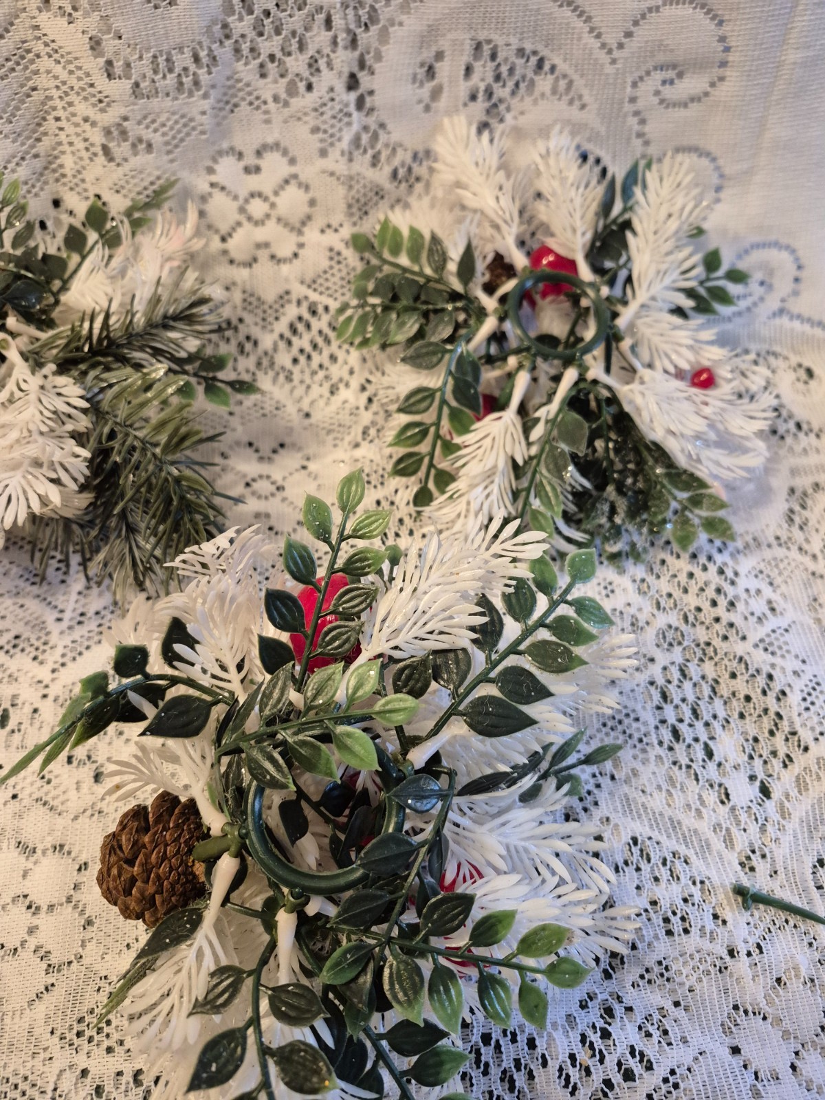Set/3 Vintage Taper Candle Ring Christmas 5.5″ Winter Shabby