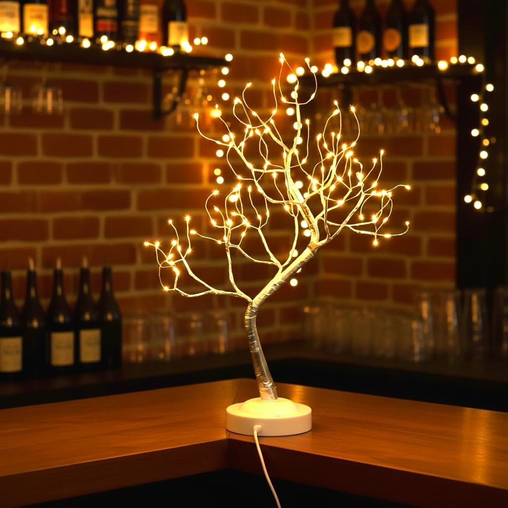 FUCHSUN 108 LED Tabletop Bonsai Tree Light USB Battery Operated Timer Silver