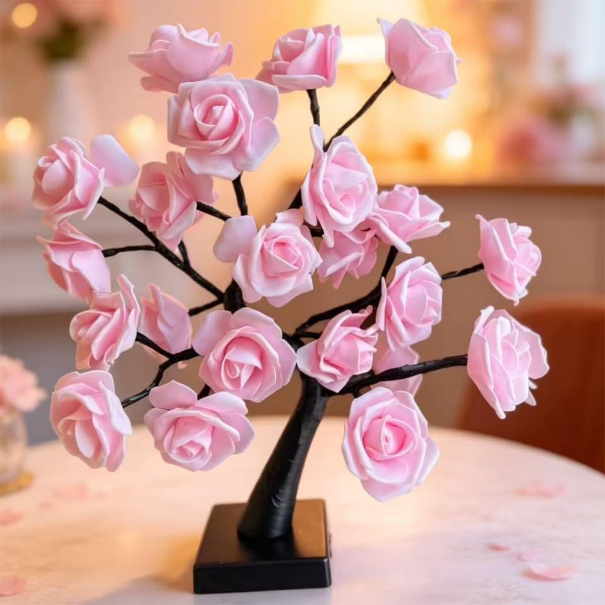 24 LED Pink Rose Tree Light Artificial Bonsai Flower Table Night Lamp