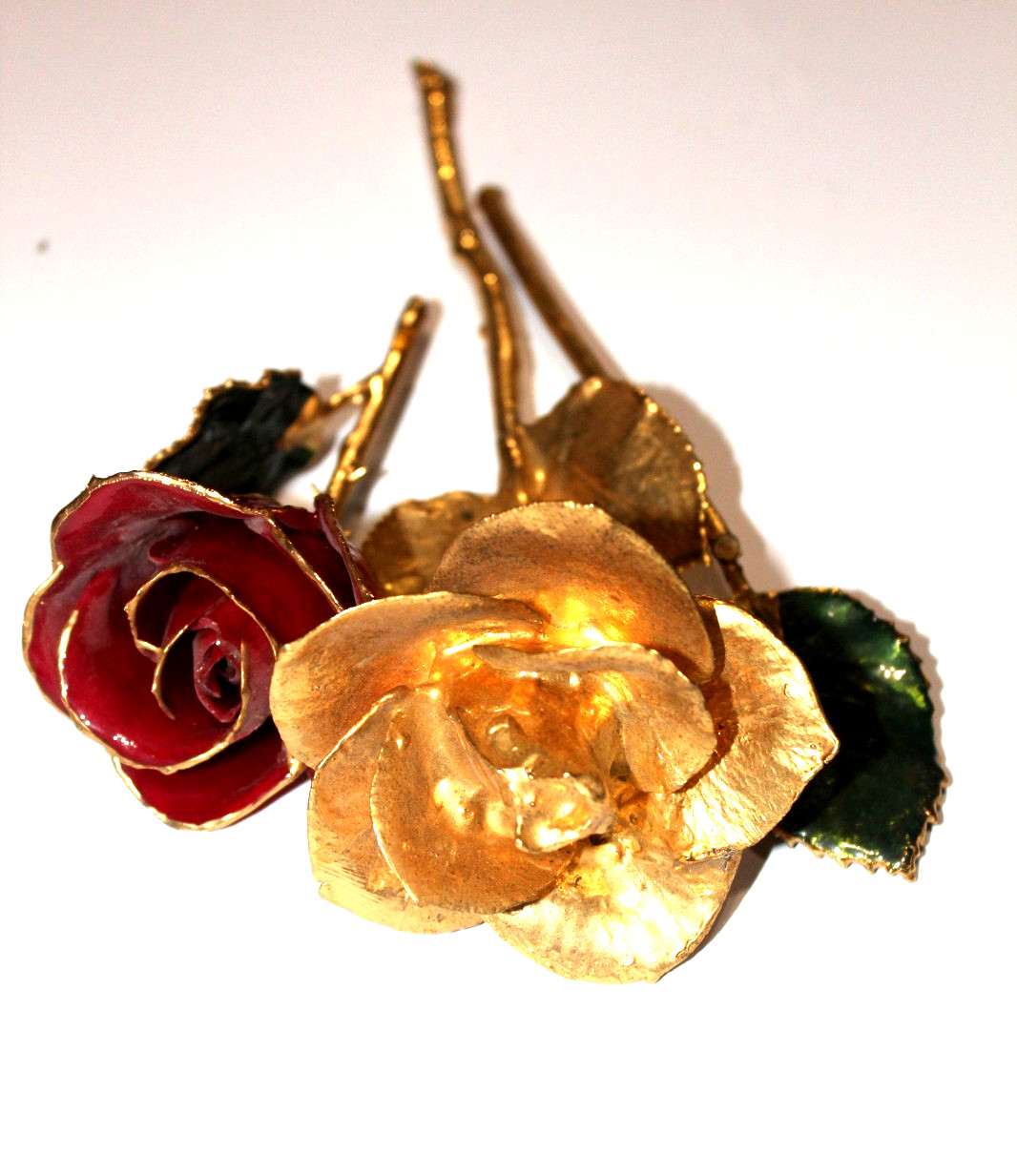 Aluminum Covered Rose & Petals, Gold Tone with Red & Green