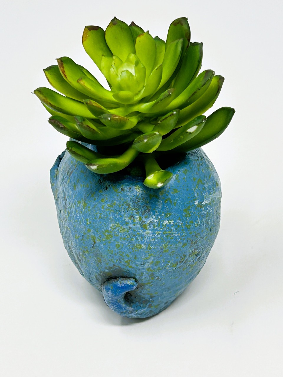 3.5″ Blue MURPHY Monster Blob House Mini pot WITH faux PLANT as shown