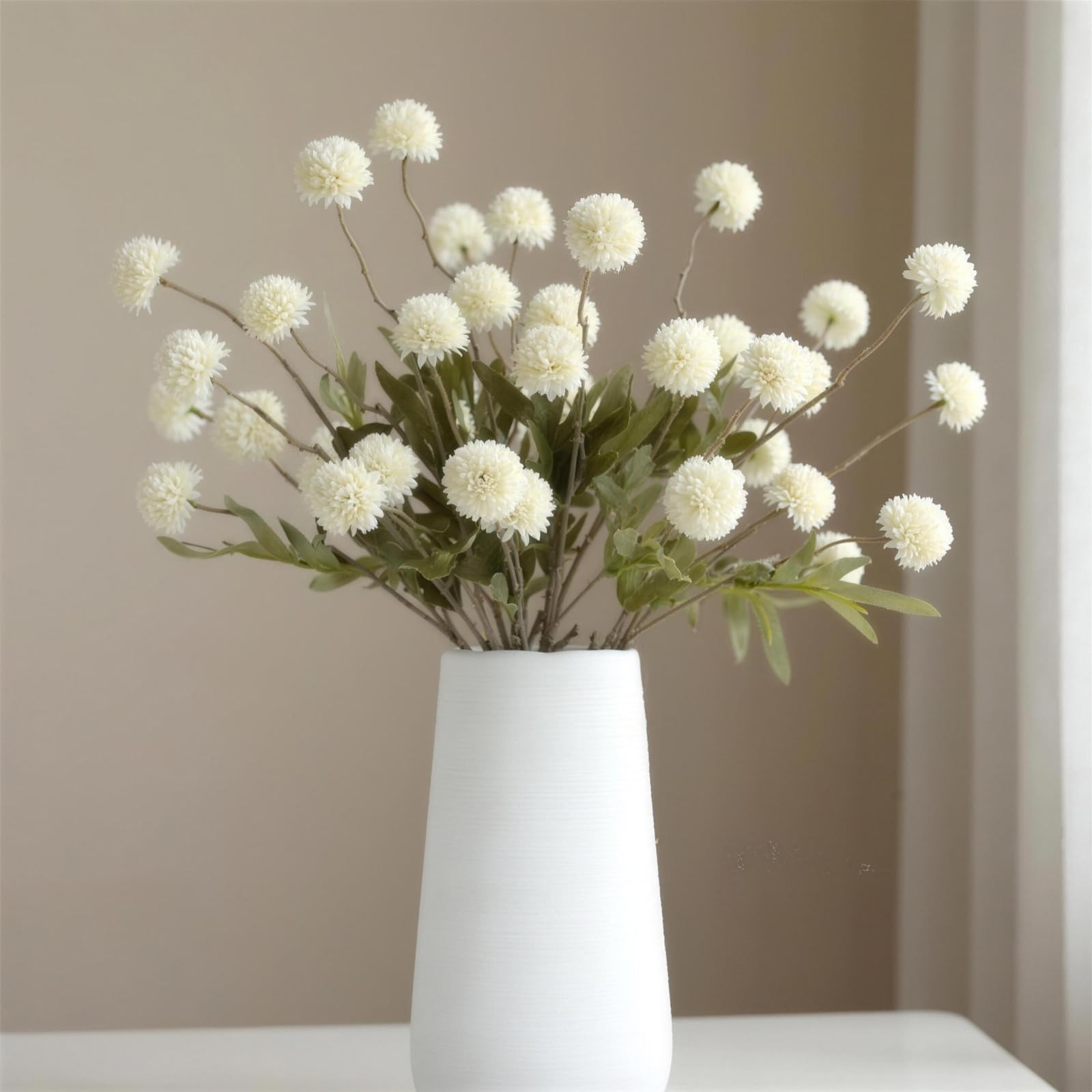 Artificial Flowers for Vase 10 Pcs, 20 in Fake Mums Long Stems White