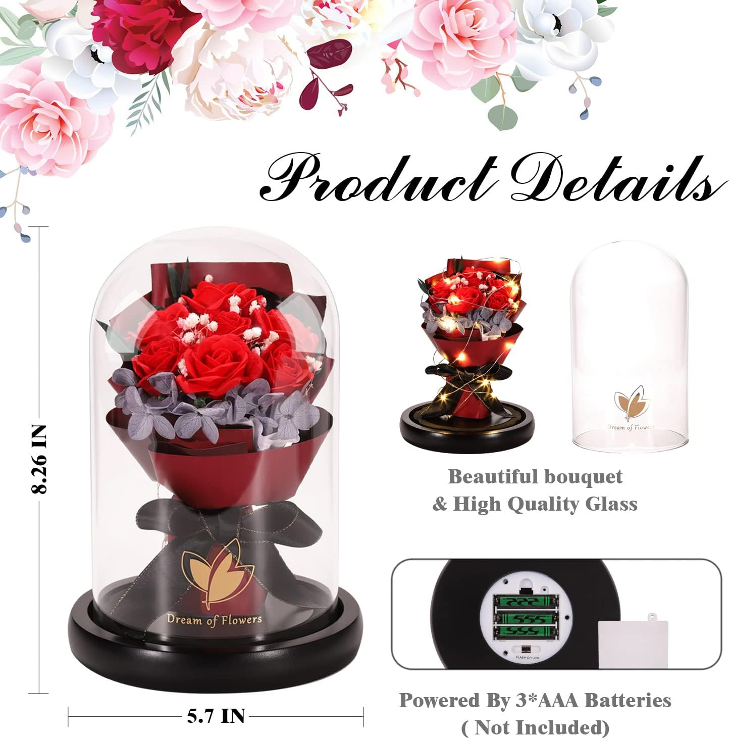 Valentines Day Gifts for Her-Beauty and the Beast Rose,Lasts Forever Red Roses,L