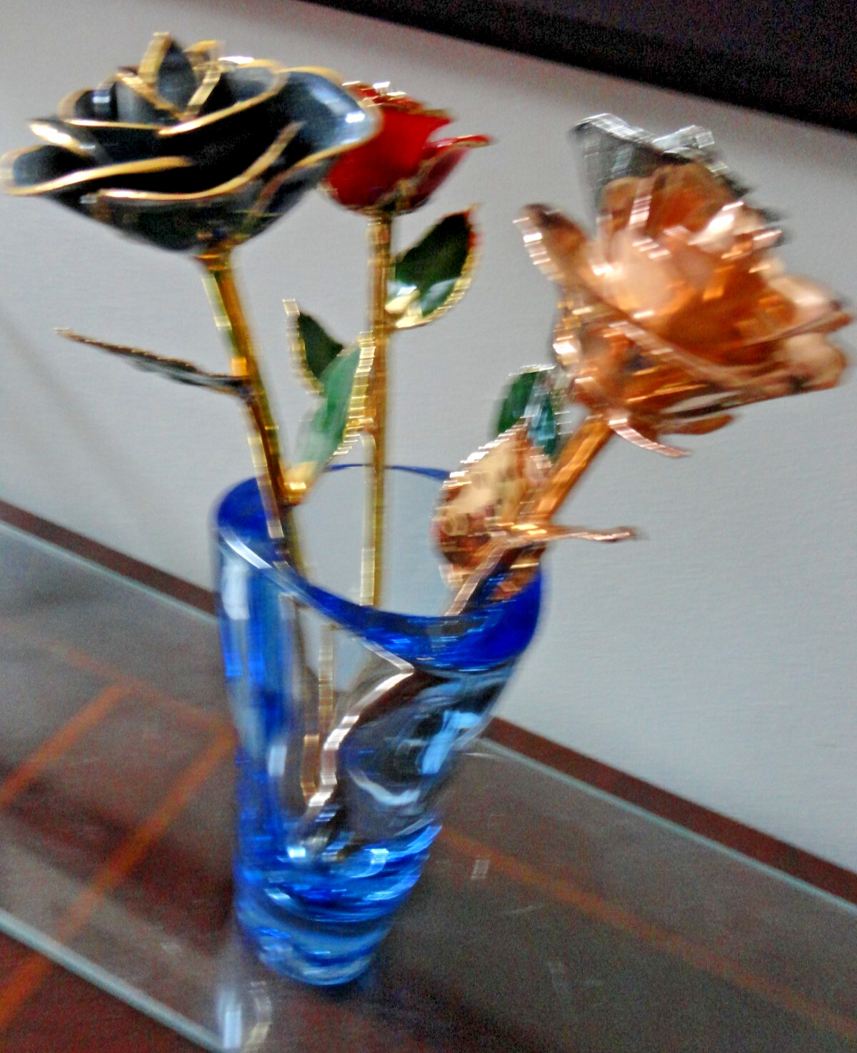 4 GLIDDED REAL ROSE GENUINE HAND DIPPED 24K GOLD LACQUER RED GOLDEN BLUE SILVER