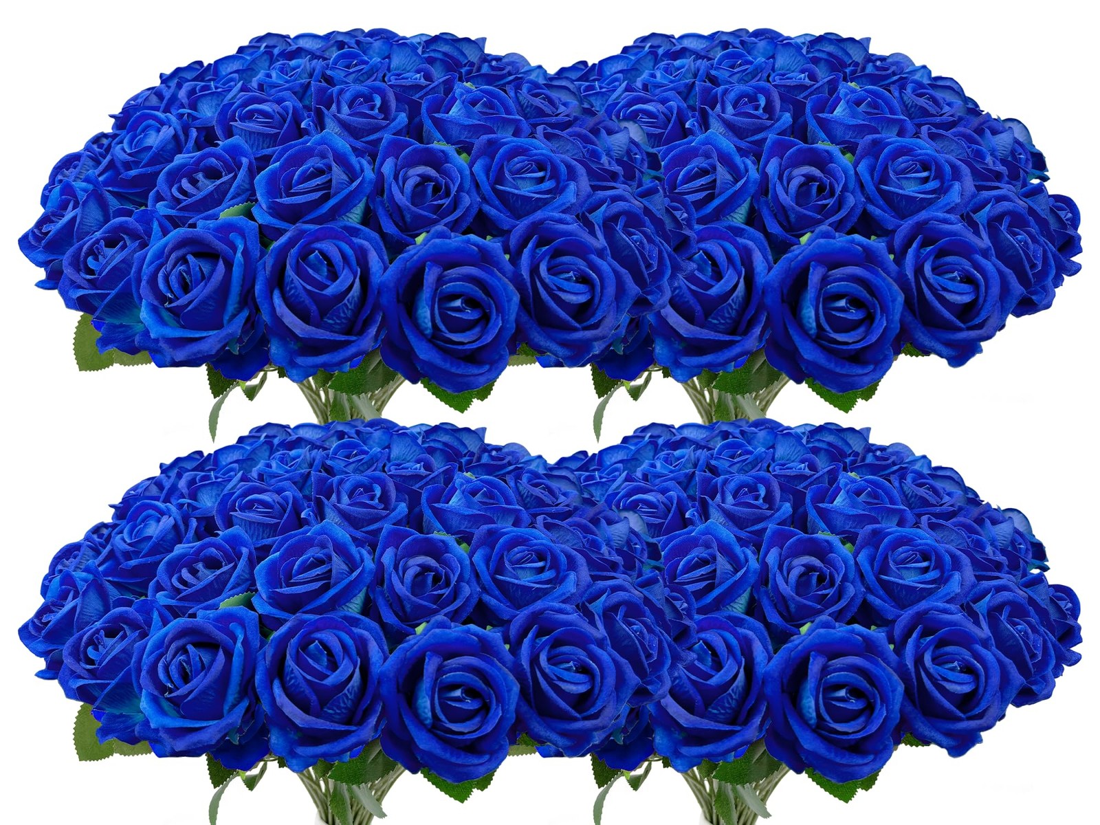 Bulk Artificial Flowers 100 PCS, Fake Velvet Silk Blue Roses with Long Stems …