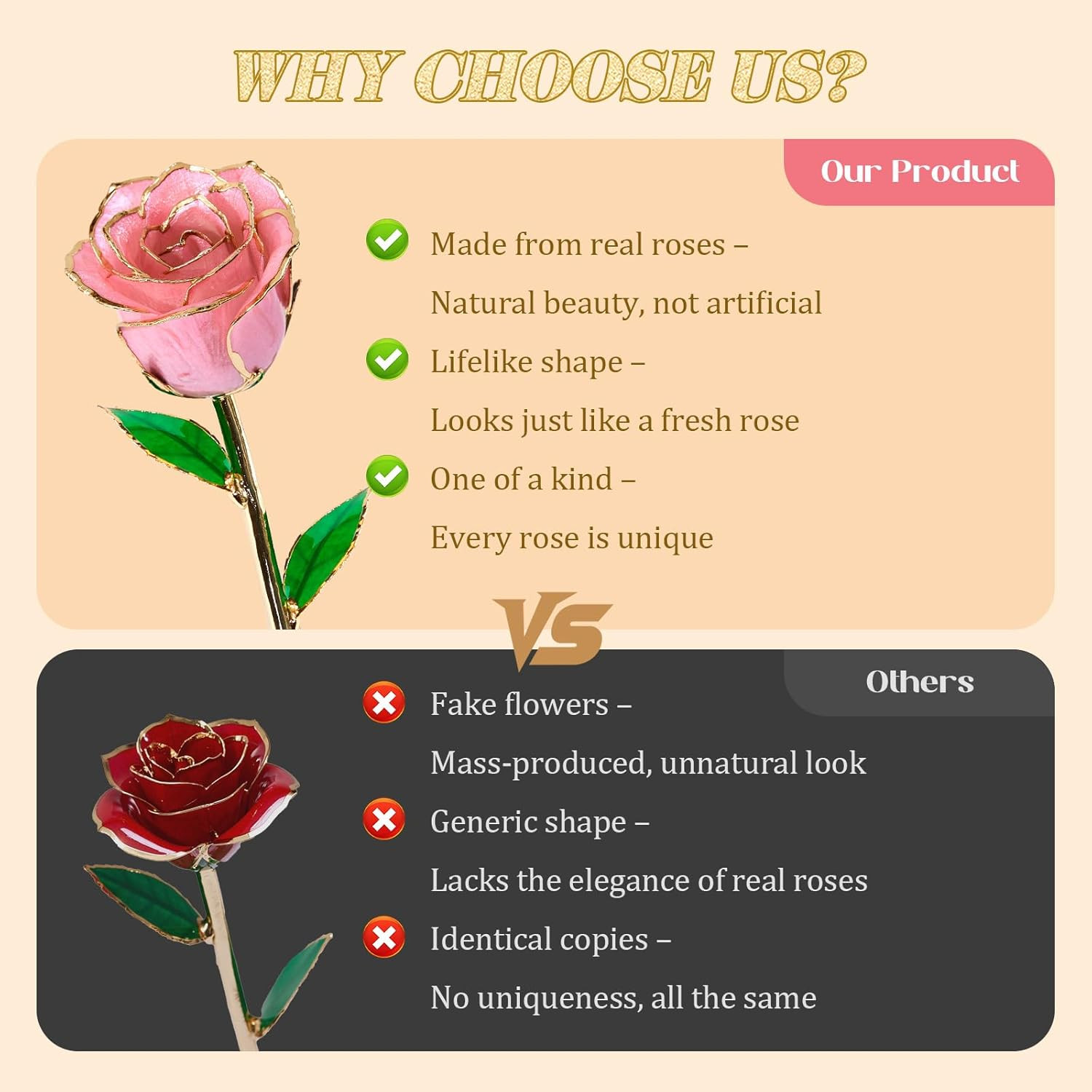 24K Gold Dipped Realistic Pink Rose – Perfect Gift for Her on Any Occasion