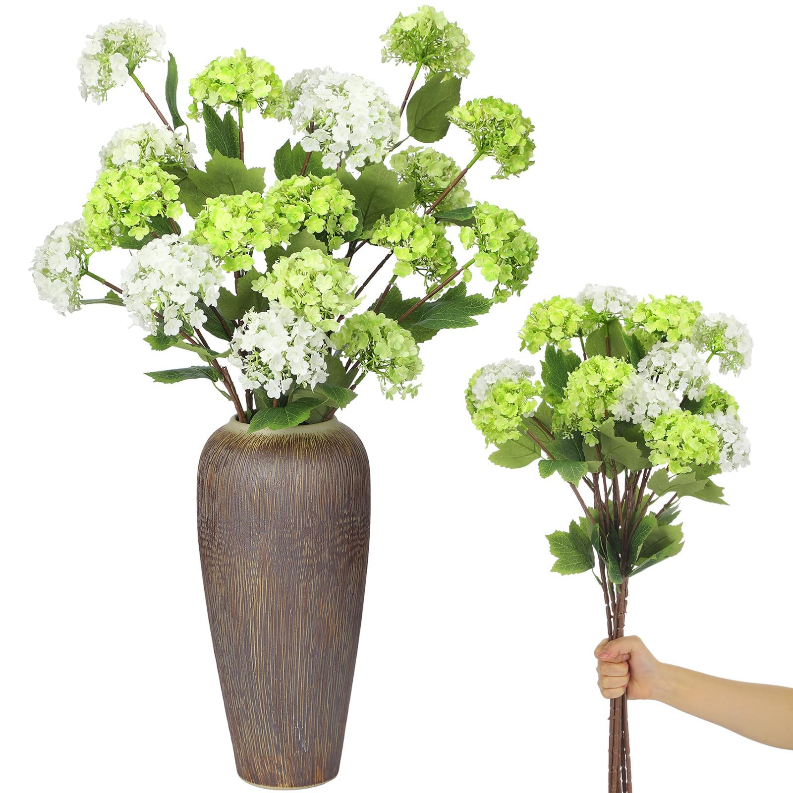 6 Pcs White and Green Hydrangea Artificial Flowers 30.3″ Faux Hydrangea Flowe…