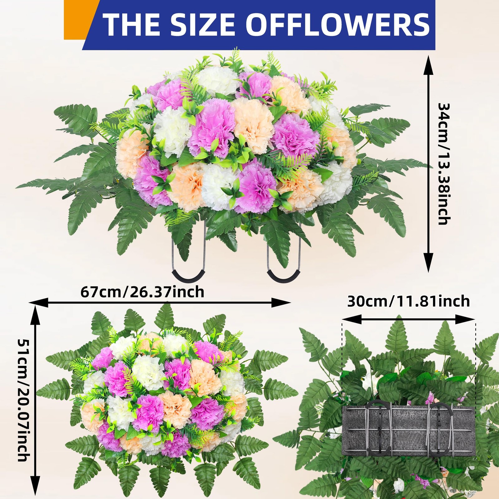 LOSFOTBO Artificial Cemetery Silk Flowers Saddle,Carnation Cemetery Headstone…