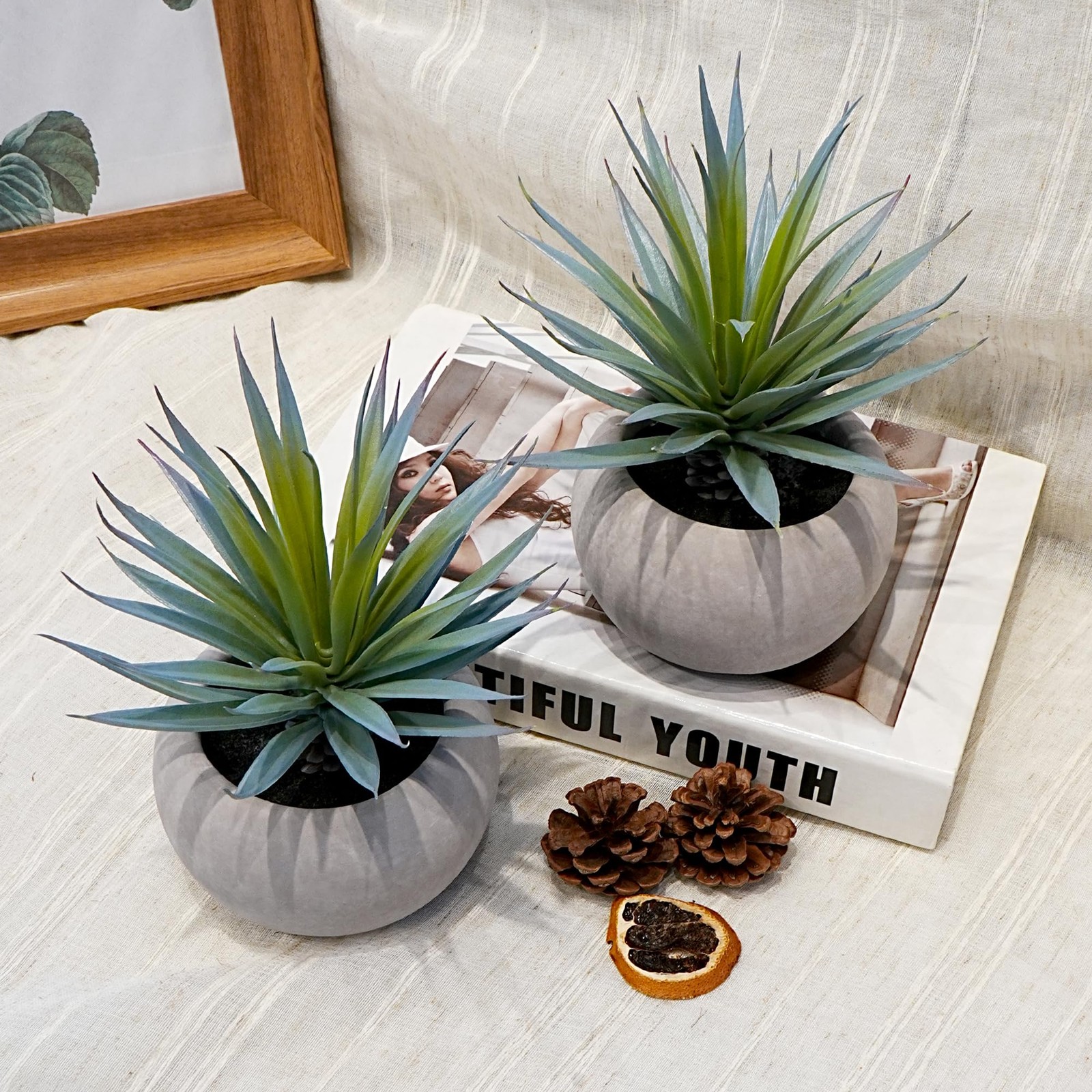 Jahe Agave Artificial Plants, Matte Pot Mini Artificial Plants Indoor, 8.07 i…