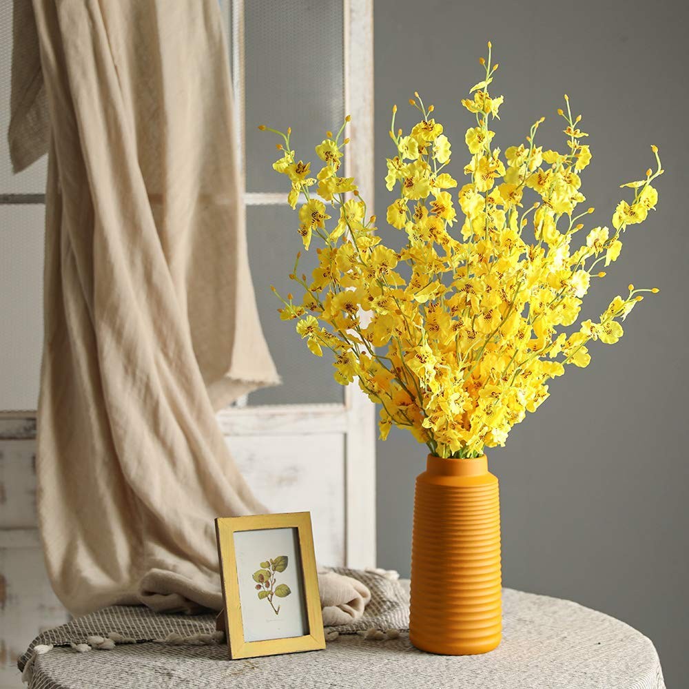 Kisflower 12Pcs Yellow Artificial Orchids Flowers, Dried Silk Orchids, Fake O…