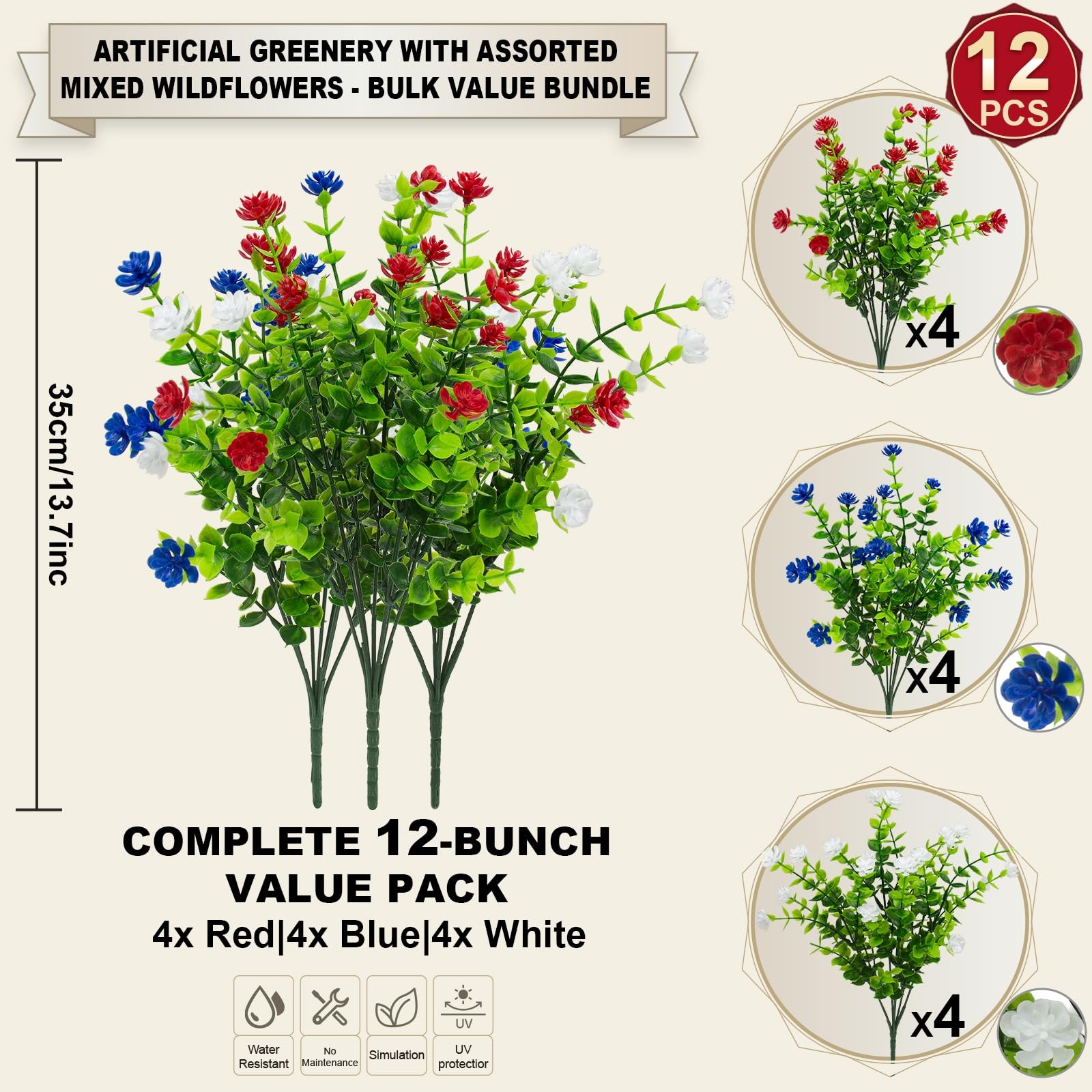 Hananona 12 Pcs Artificial Flowers Outdoor, Faux Artificial Plants UV Resista…