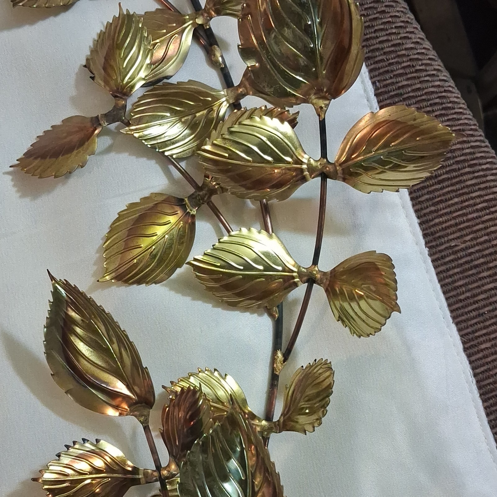 Vintage Brass And Copper Leaf Wall Sculptures. Mid Century Modern Decor
