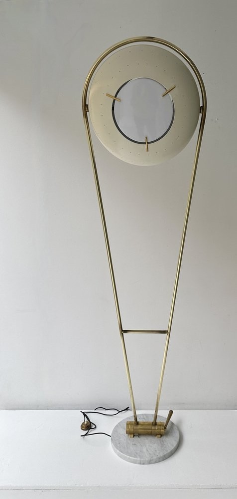 Mid-Century Modern Floor Or Reading Lamp in Brass and White Cream
