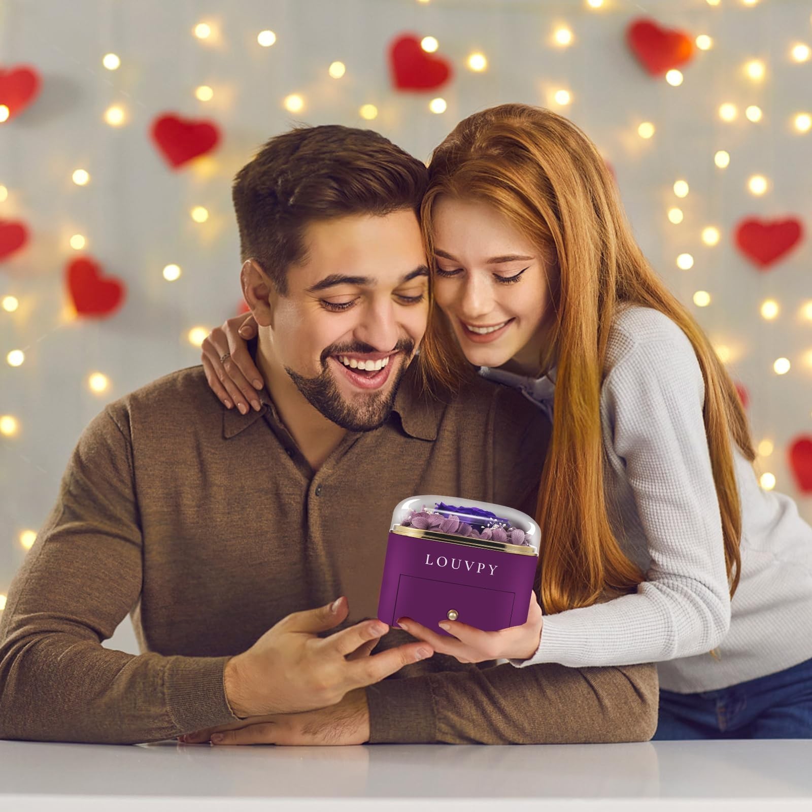 Gift for Girlfriend- Valentine Purple Eternal Rose Box with Necklace, Anniver…