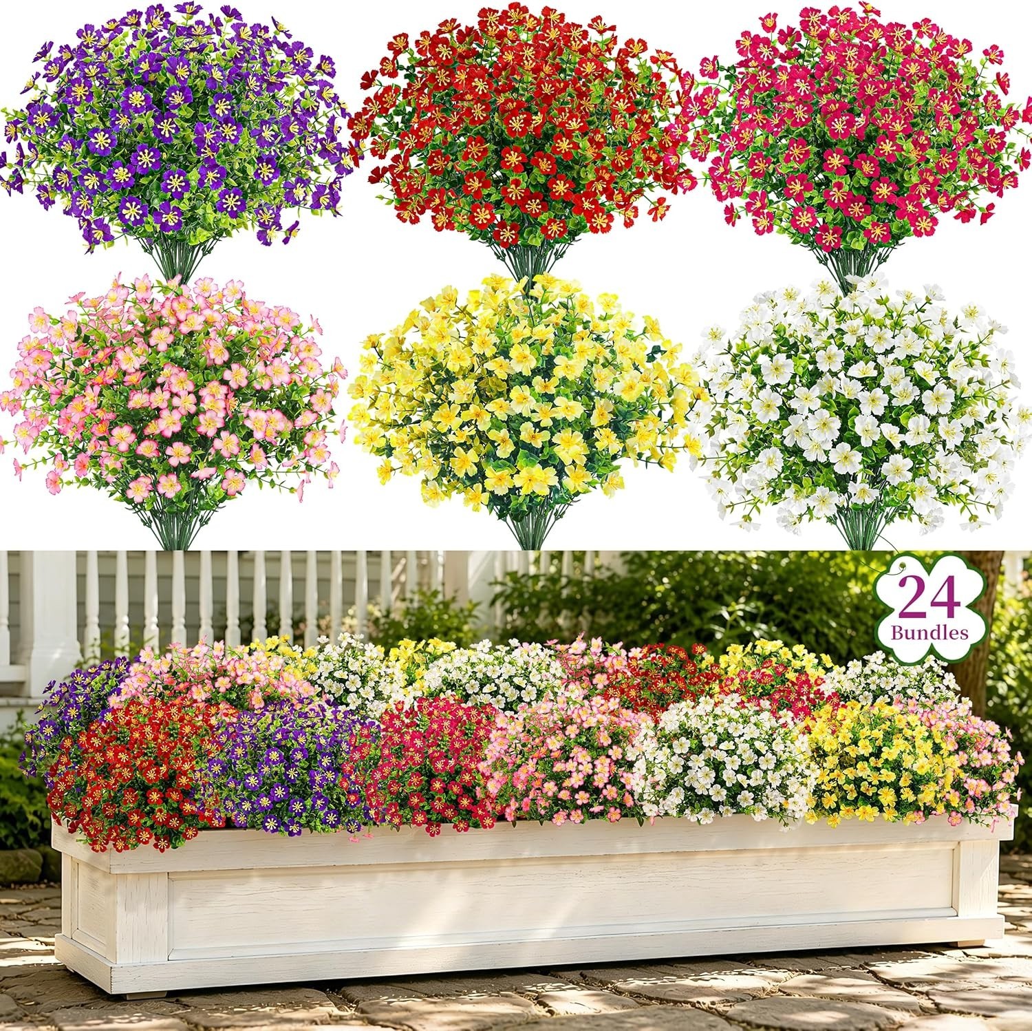 24 Bundles Fake Flowers Artificial Dasiy Faux Flowers Bulk for Outdoor Spring…