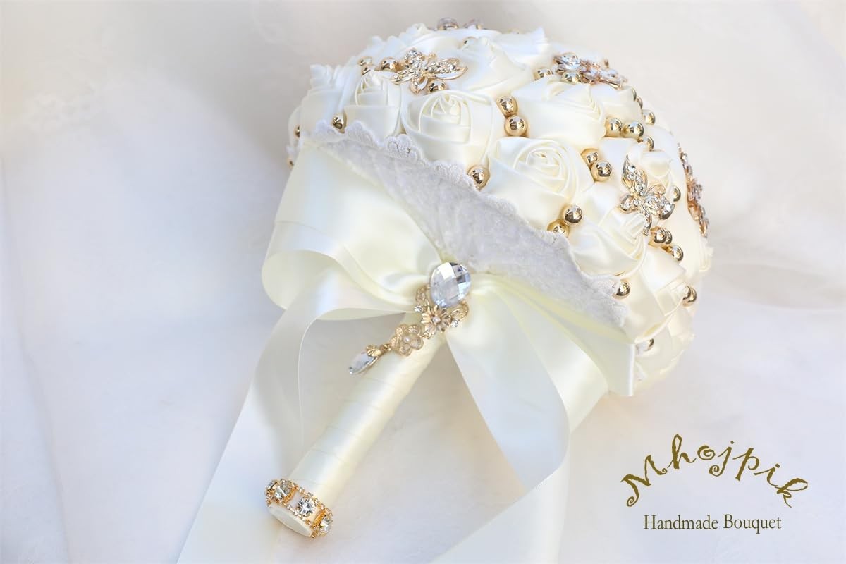 Bridal Wedding Artificial Rose Flower Bouquet For Bridesmaid Ivory 7.1″