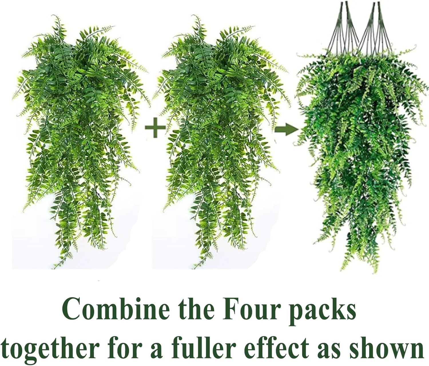 Plastic Plants,Fake Hanging Plants Ferns,Small Outdoor Faux Plant,4 PCS