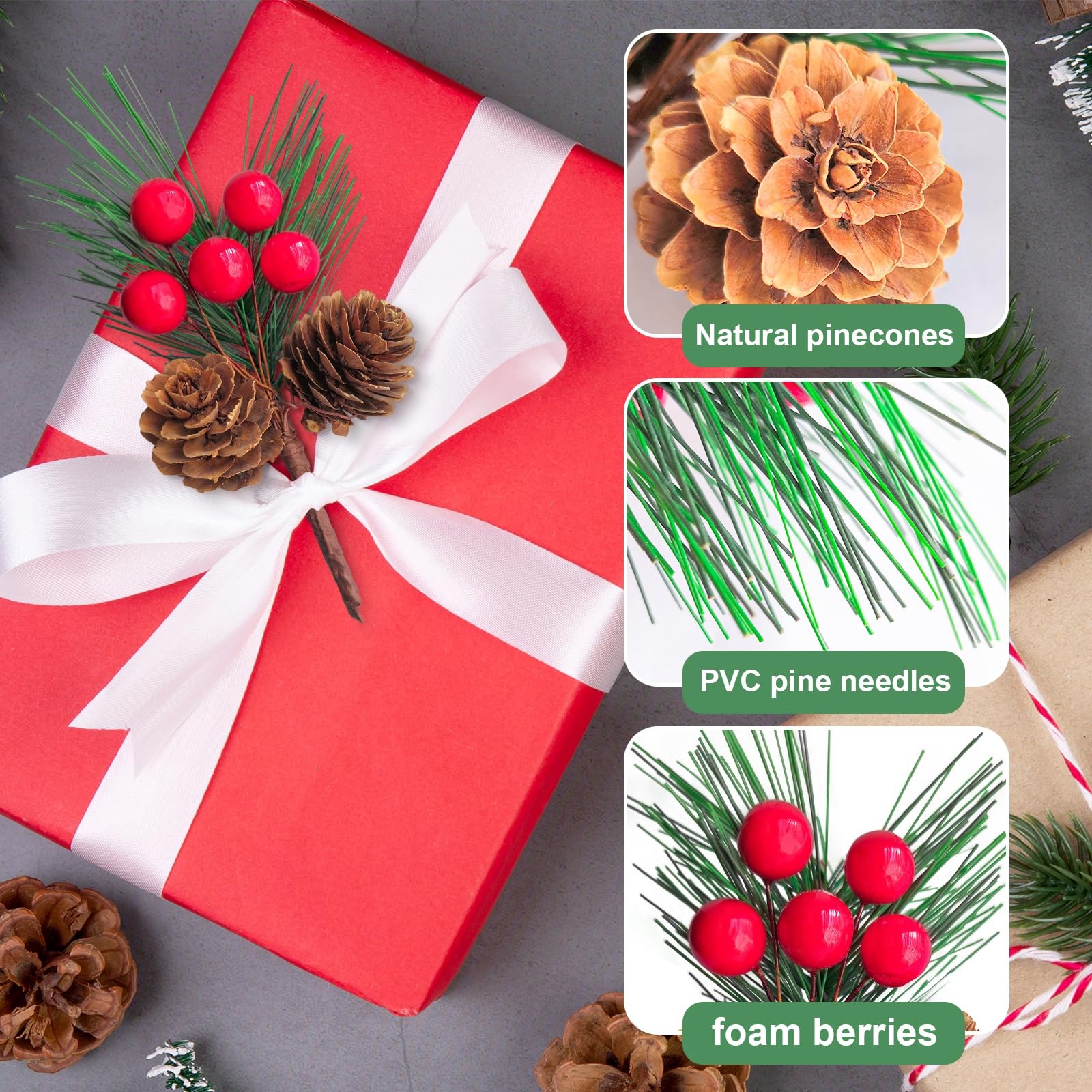 10 Pcs 4.7-Inch Artificial Pinecone and Berry Picks, Christmas Tree Picks, Pi…