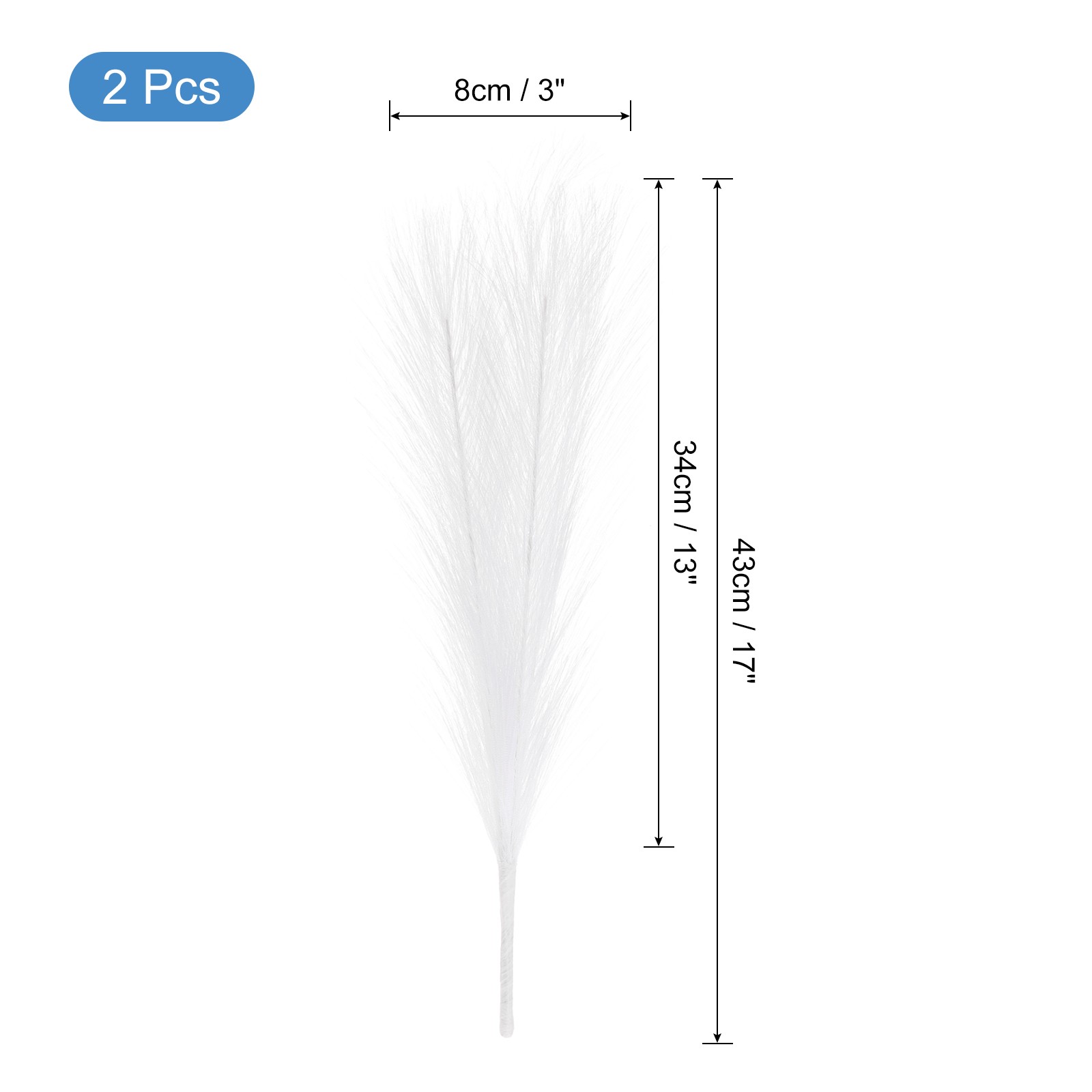 2pcs Faux Pampas Grass 17 Inch 10 Stem Artificial Grass for Decor, White