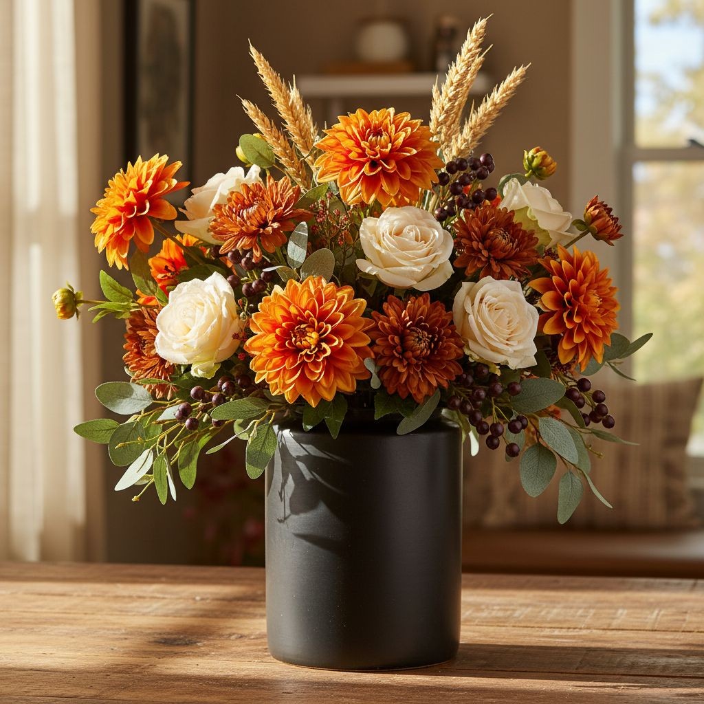 Orange Dahlia Stem Faux Flower 24 Inch 5 Inch Bloom Autumn Dahlia Fall Floral Ar