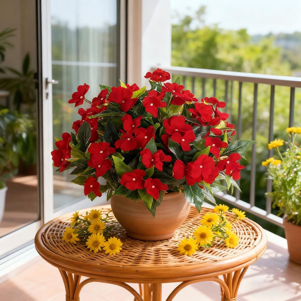 4 Pcs Artificial Impatiens Fake Flowers Bouquet for Outdoor Decor UV Resistan…