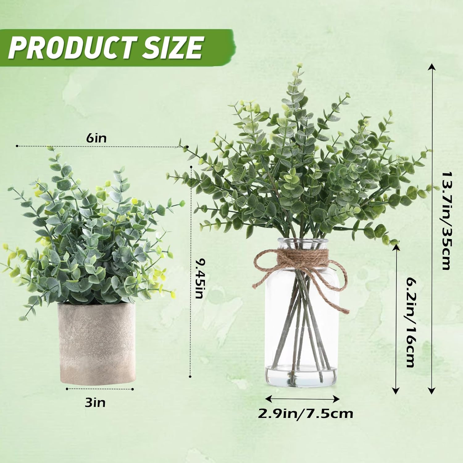 Eucalyptus Stems in Glass Vase with Faux Water, 14″ Eucalyptus Fake Plants for H