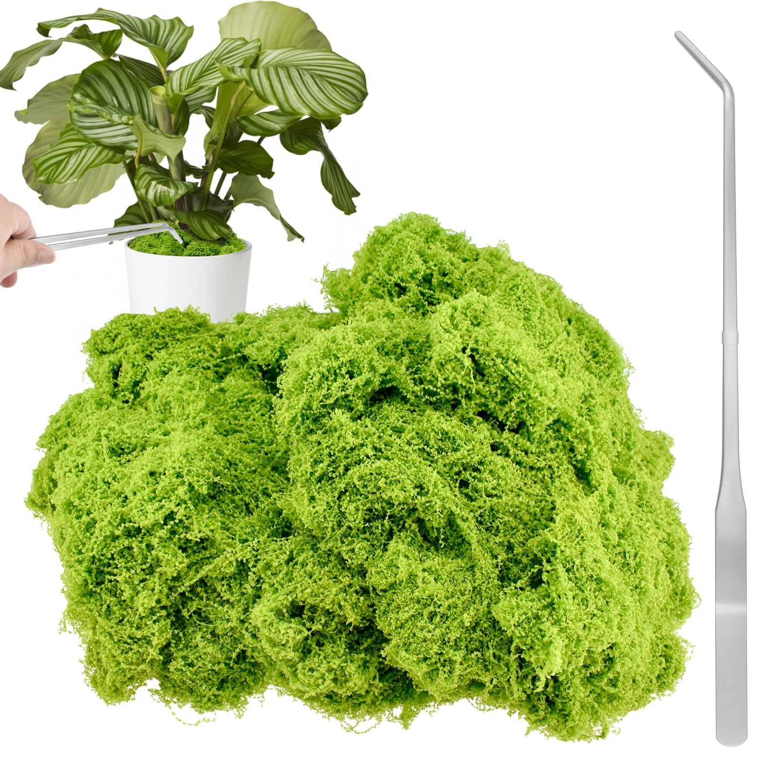 8 Oz Fake Green Moss with 10.6″ Tweezer, Artificial Faux Moss Decoration for …