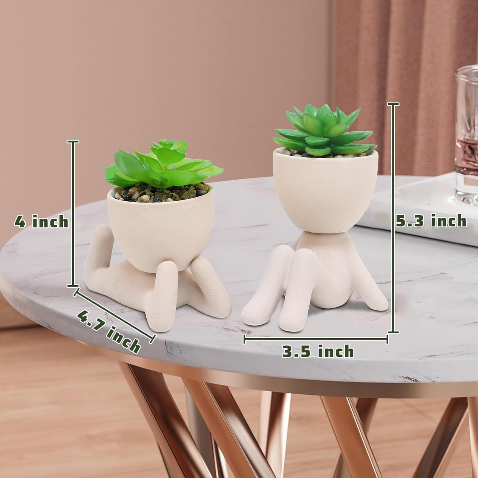 2PCS Cute Artificial Succulent Plants with Creative Human Shaped Pots, Desk D…