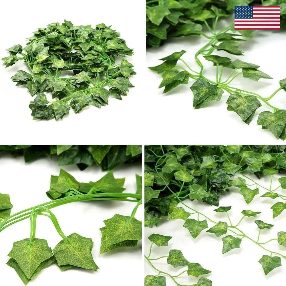 EZFLOWERY 12 Strands 84 Feet Artificial Ivy Vines Leaves, Silk Garland Fake FAST