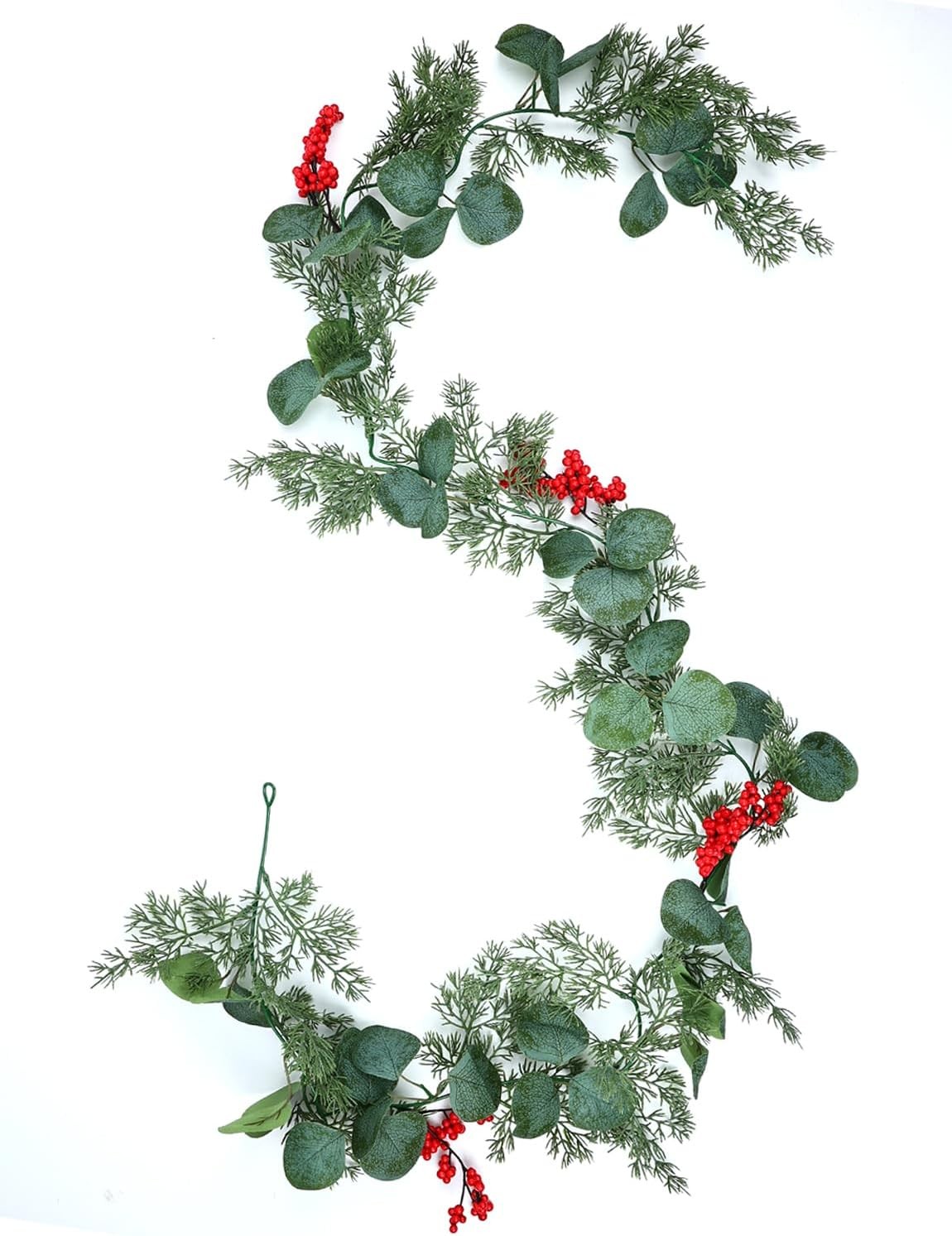 5.9 Feet Eucalyptus Leaves Red Berry Norfolk Pine Christmas Greenery Garland