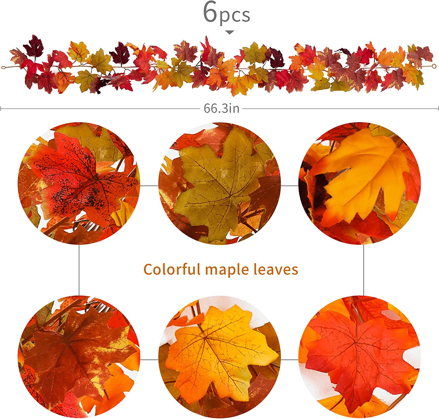 6PCS Fall Maple Leaves Garland, Party Joy 5.6Ft Artificial Maple Leaf Autumn Gar