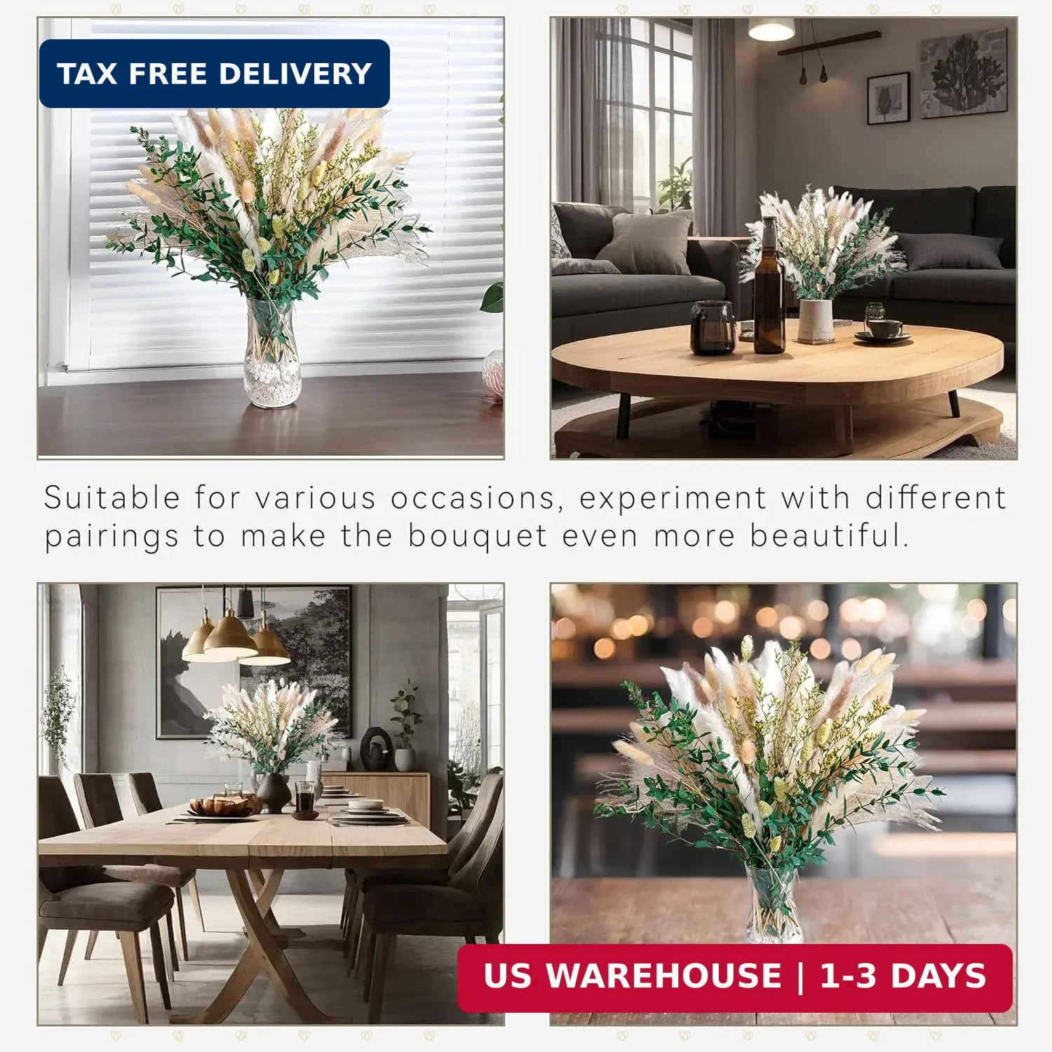 Green Pampas Grass Bouquet – Boho Home & Wedding Floral Arrangements – Dried Pam