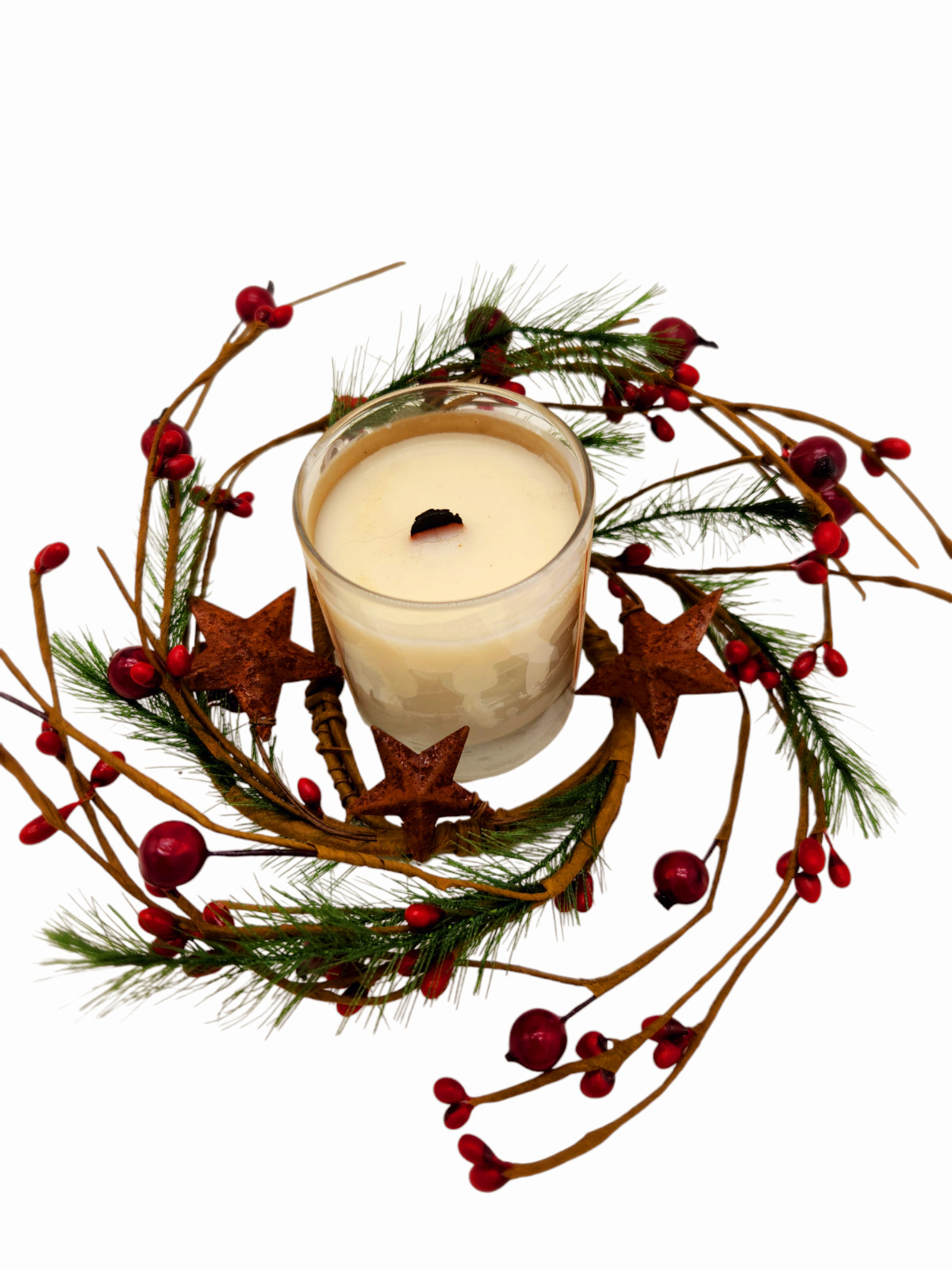 Red berry w Green Pine 2″ Candle Ring Artificial Berries Home Holiday Decor N223