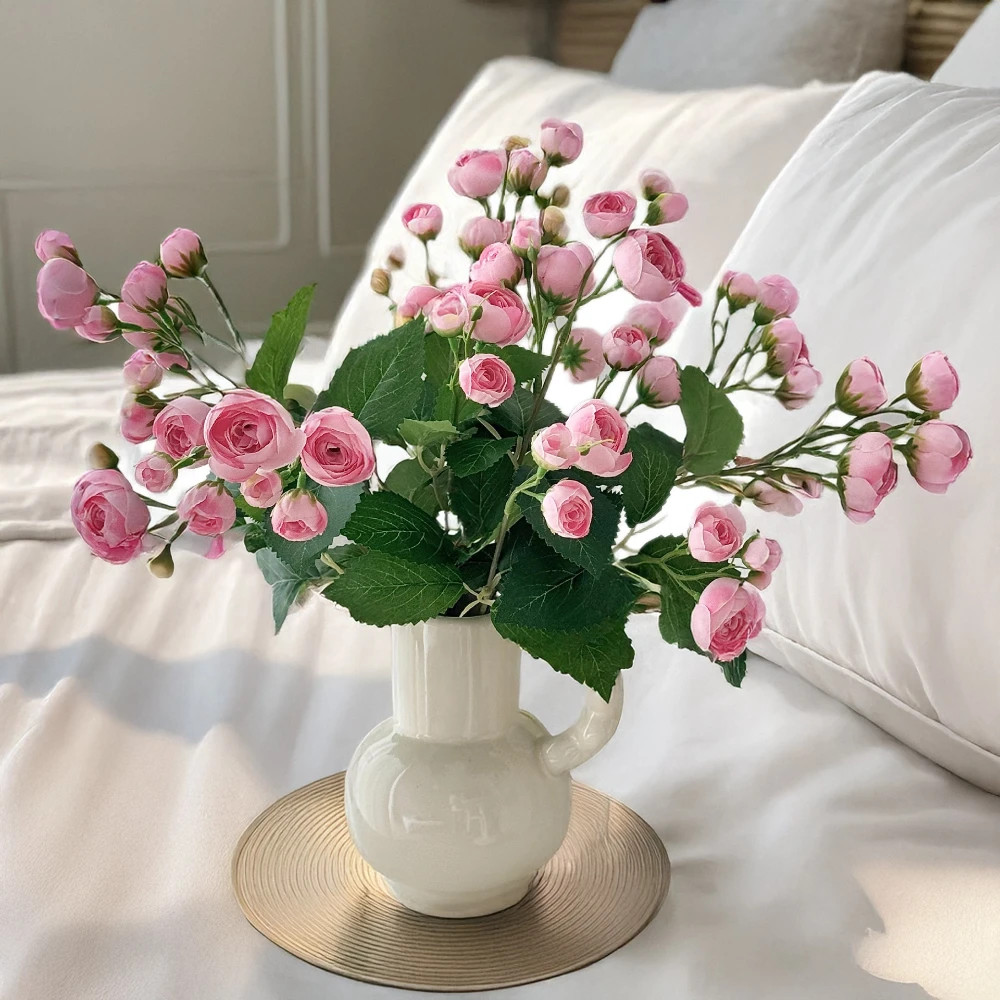 18 Inch 12 Head Artificial Camellia Bud Bouquet Faux Silk Flowers for Home Livin