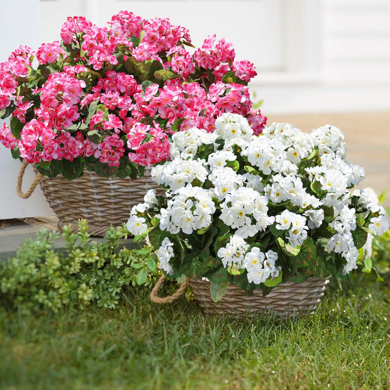 Artificial Geranium Fake Flowers for Outdoors Decoration, 6 Bundles Silk Gera…