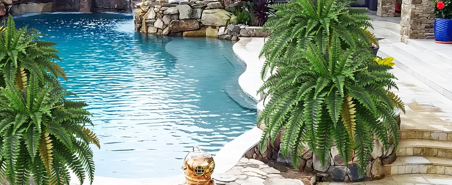 2PCS 45in Fake Ferns- Large Artificial Plants Outdoor, UV Resistant Artificial