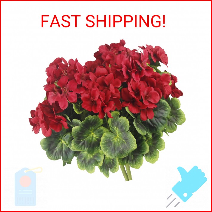 FAICOIA 2 Pcs Artificial Geraniums for Outdoor Silk Geranium Flowers Red Artific